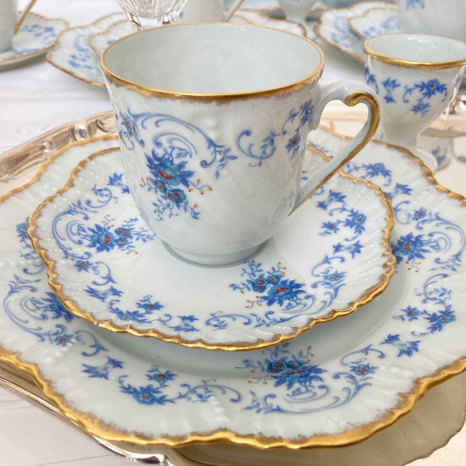 Royal Limoges Tea Set | 22pcs | Baby Blue With Gold Trim | Fontainebleu photo Home Decor
