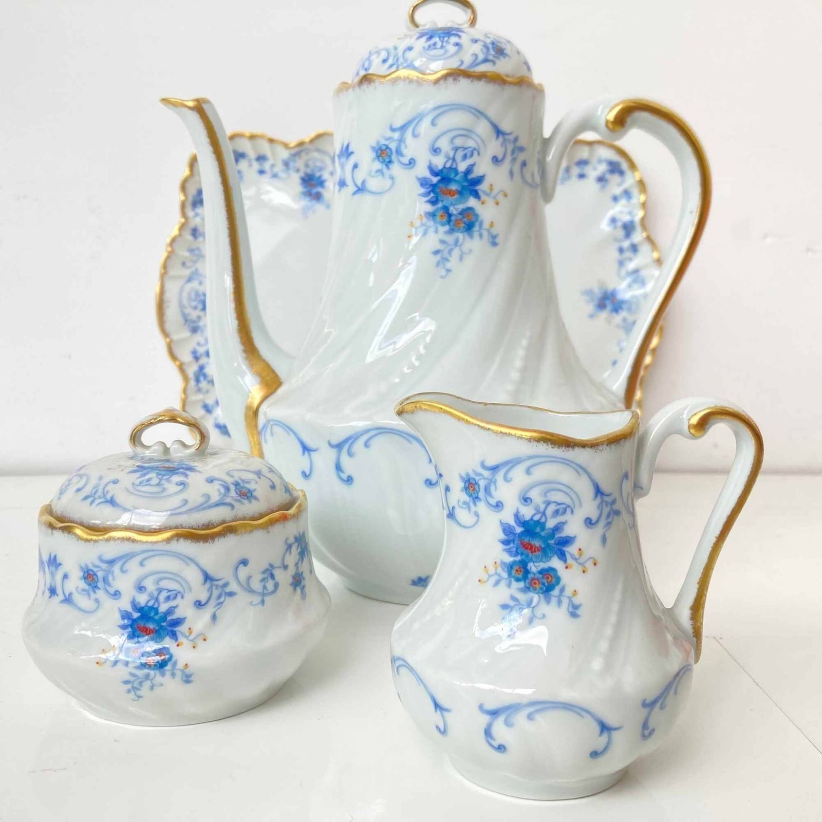 Royal Limoges Tea Set | 22pcs | Baby Blue With Gold Trim | Fontainebleu photo vinterior