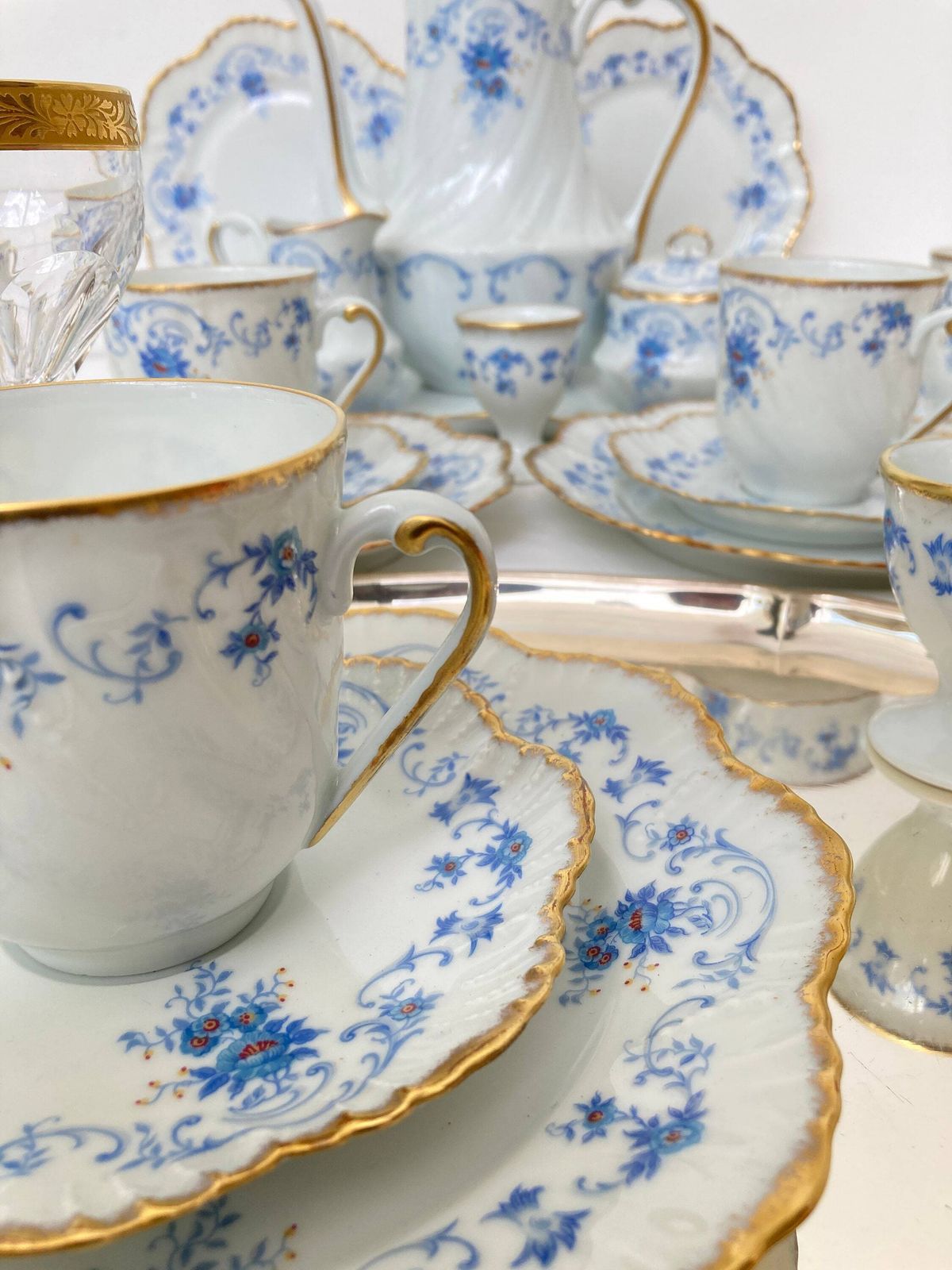 photo furniture Royal Limoges Tea Set | 22pcs | Baby Blue With Gold Trim | Fontainebleu