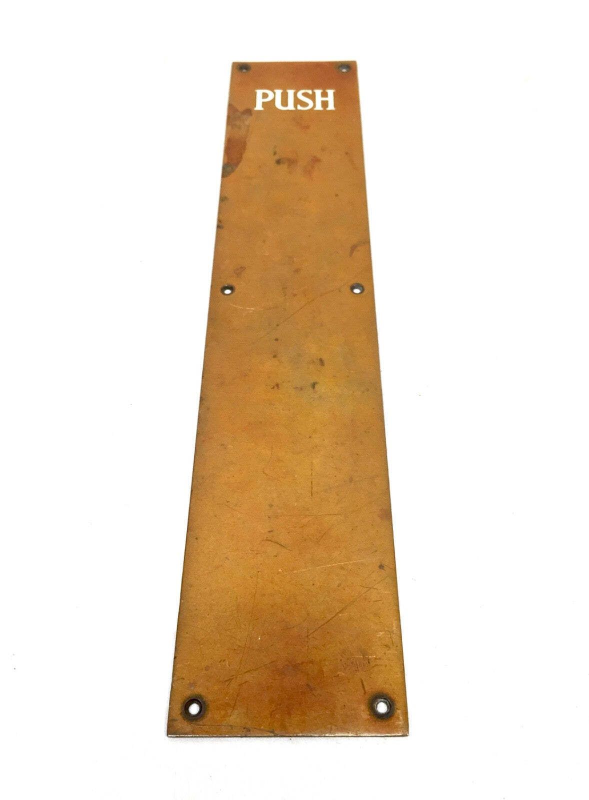 Antique Industrial Hardware Door Push Plate In Brass Metal  Door Salvage C.1950 photo Home Fixtures