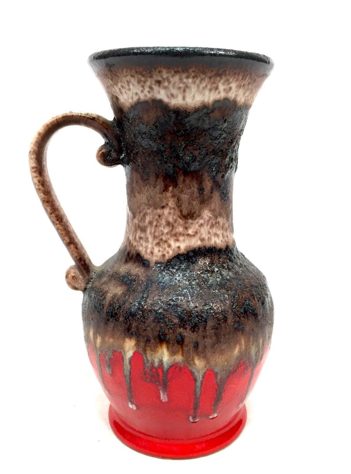 Vintage West German Pottery Fat Vase Jug  Red Black  Dumler And Breiden C.1970