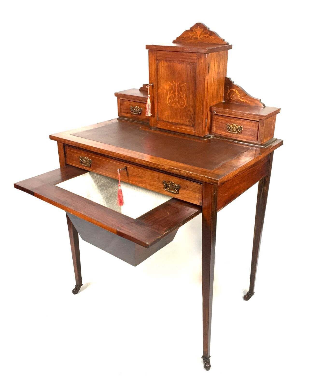 Victorian 19th Century Wooden Ladies Desk And Drawers With Leather And Key C.1890 photo vintage