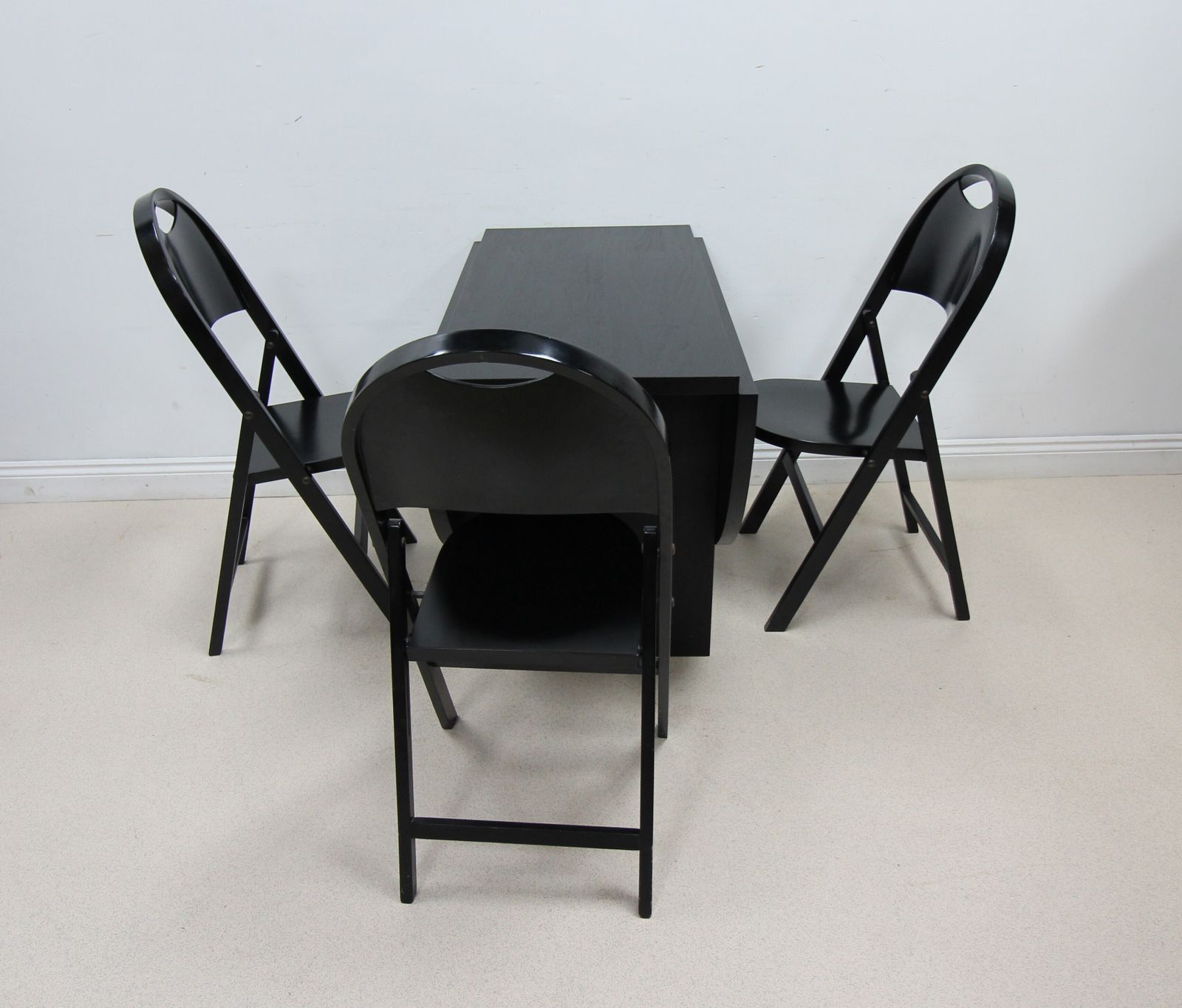 Bespoke Solid Wood Black Folding Table And Chairs photo vinterior