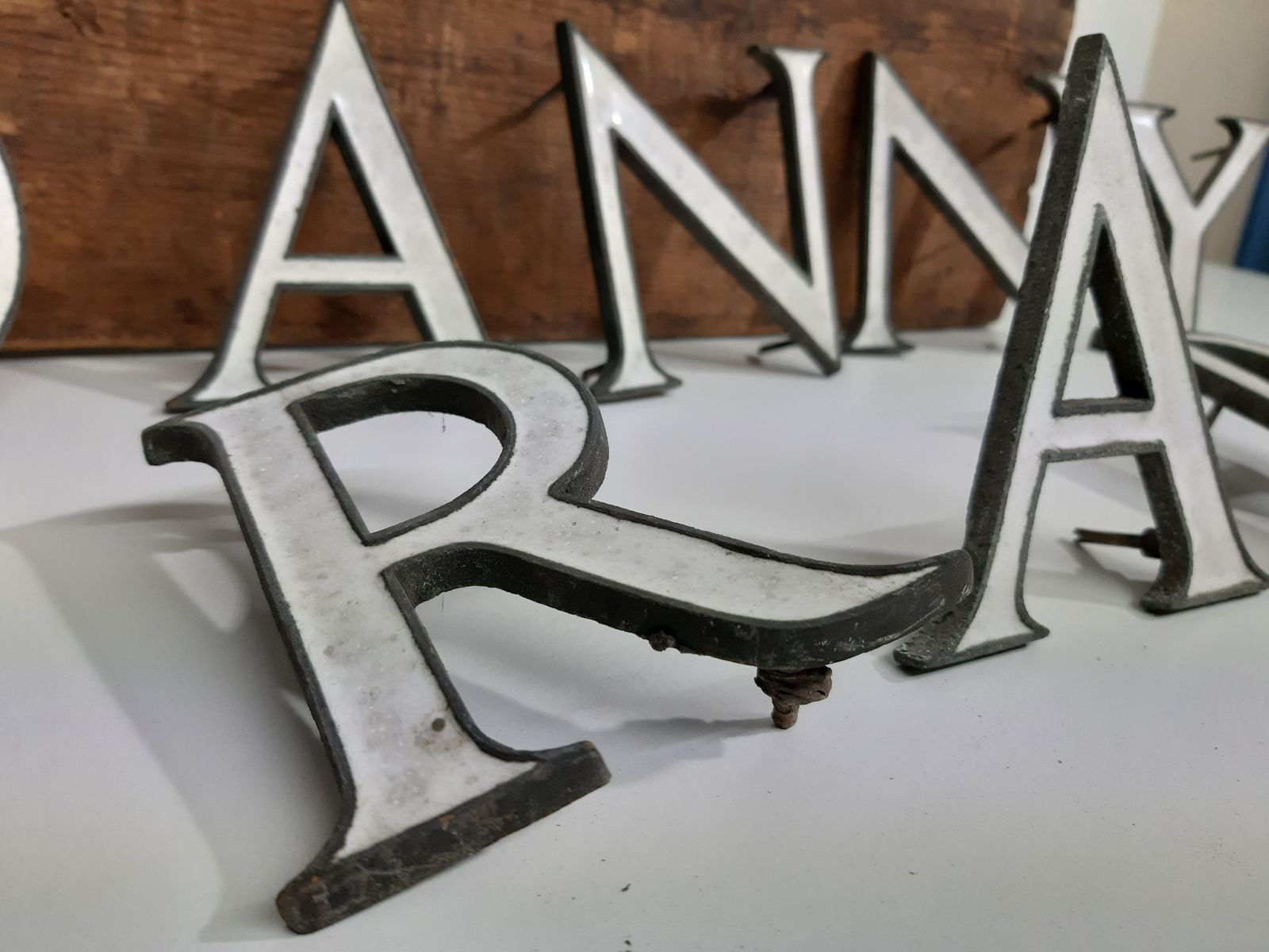 Collection Of 12 1950s Bronze Enamel Inlay Letters photo furniture