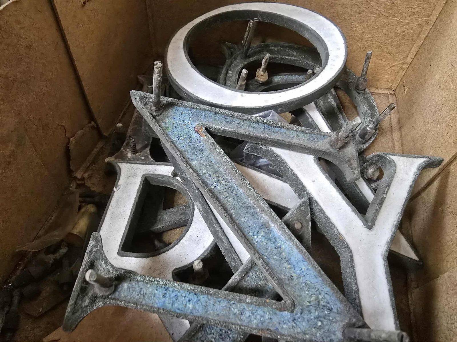 Collection Of 12 1950s Bronze Enamel Inlay Letters photo vintage