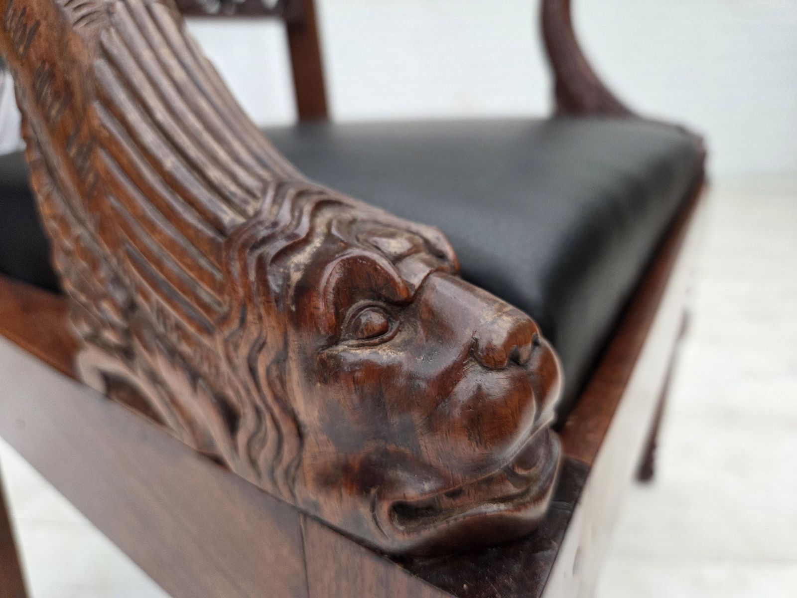 1920 30s, Set Of 2 Armchairs, Design After Georges Jacob, Carved Teak Wood, Leather, Reupholstered. photo furniture