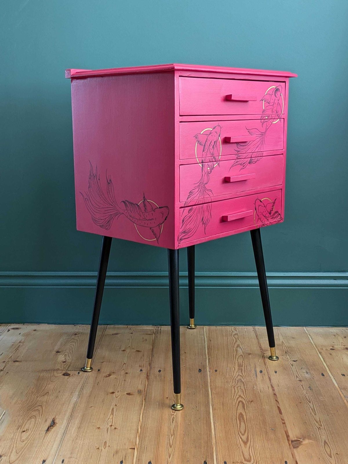 Vintage Sheet Music Cabinet With Hand Painted Koi Design photo for sale