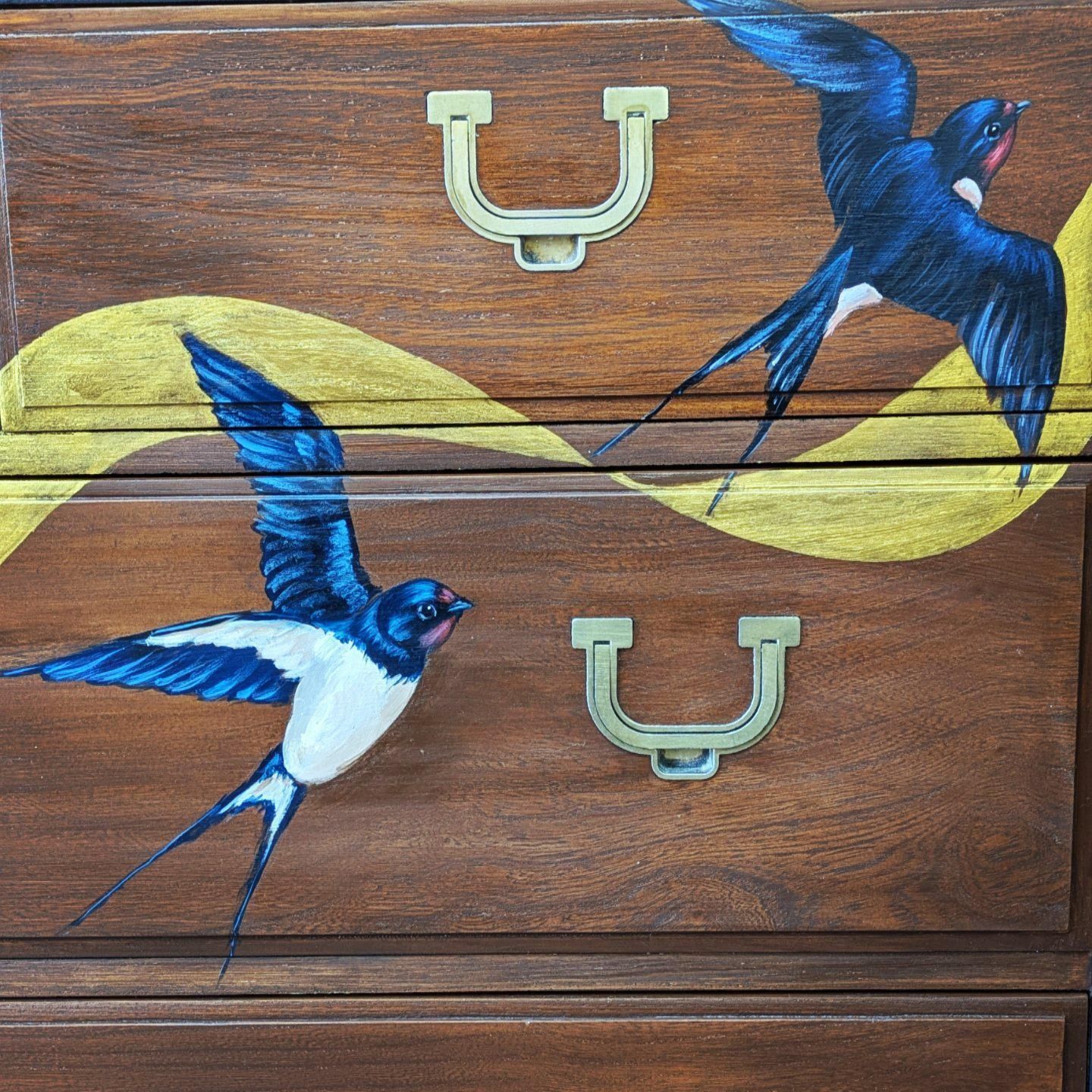 Reproduction Campaign Chest With Hand Painted Swallow Design photo Furniture