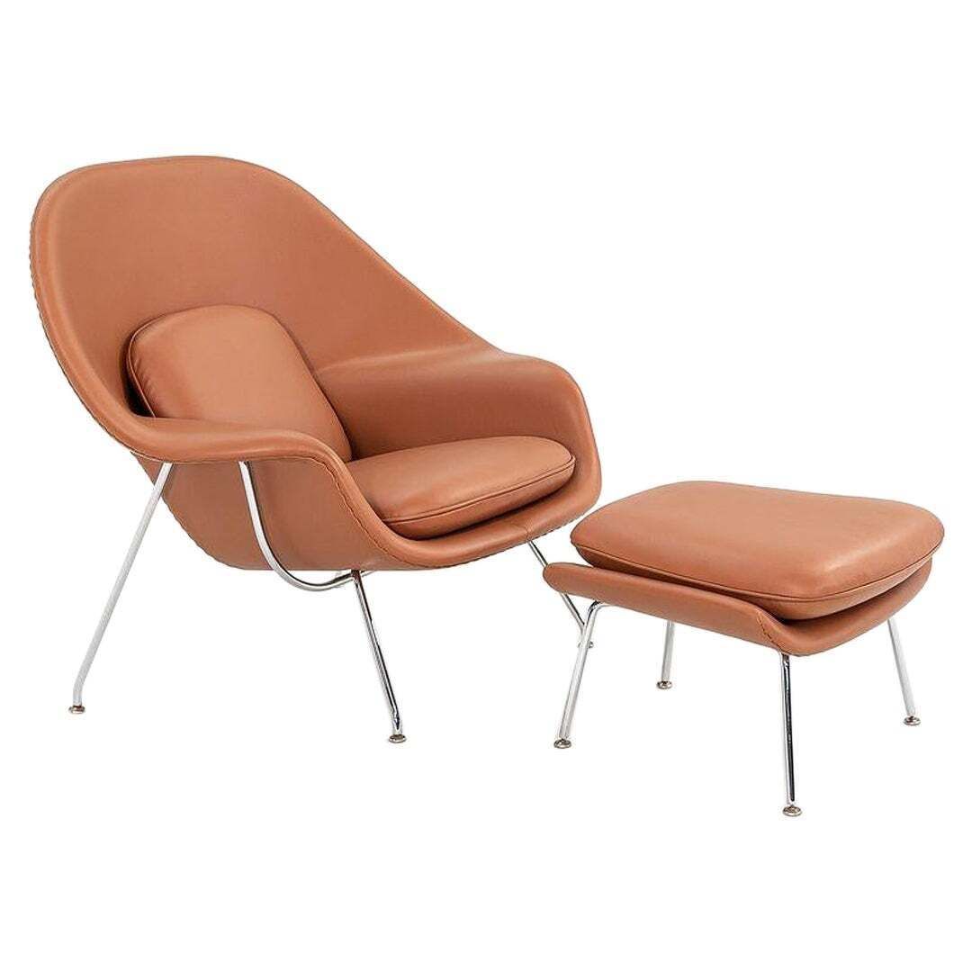 1990s Eero Saarinen Womb Chair And Ottoman In New Cognac Leather Model 70l & 74y