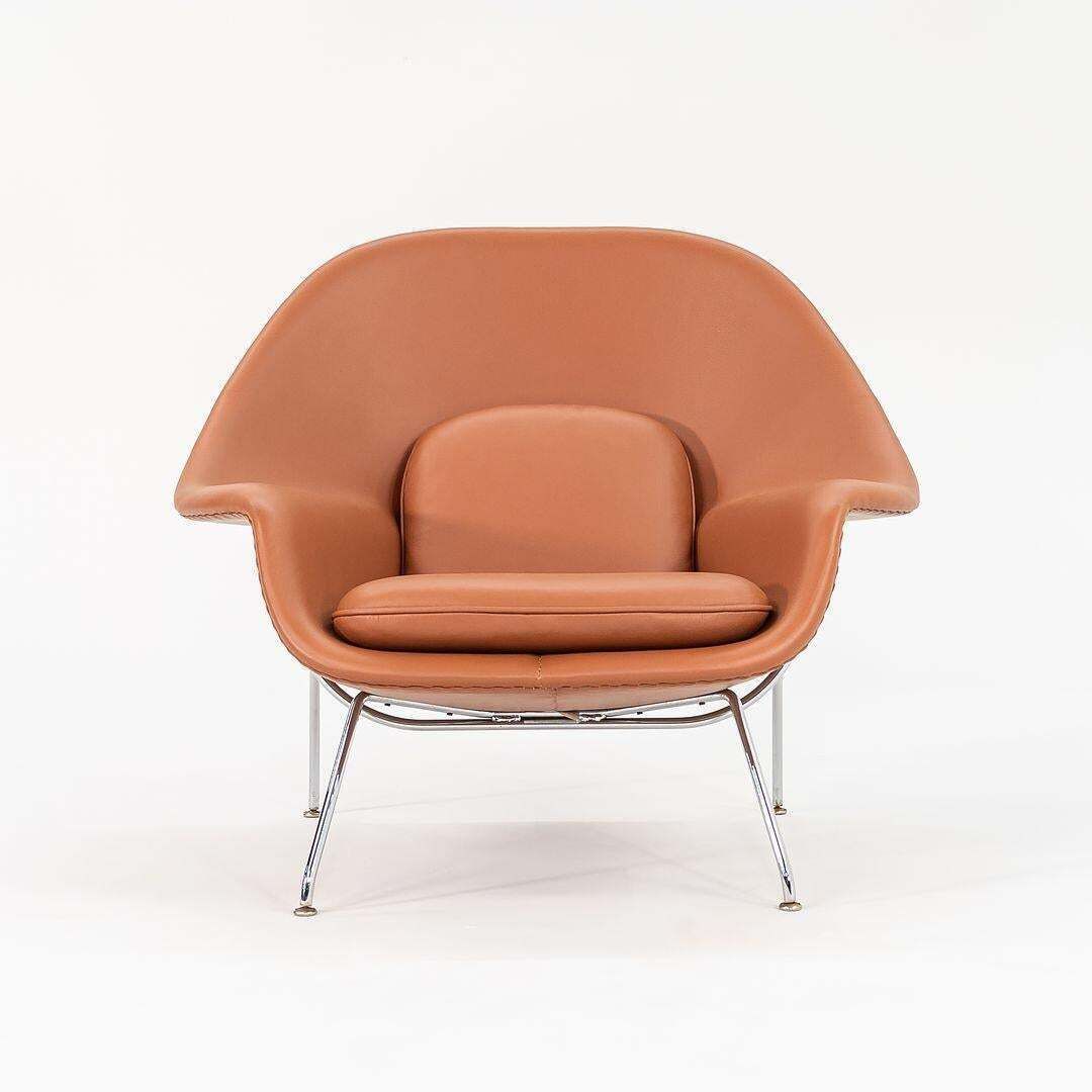 photo furniture 1990s Eero Saarinen Womb Chair And Ottoman In New Cognac Leather Model 70l & 74y