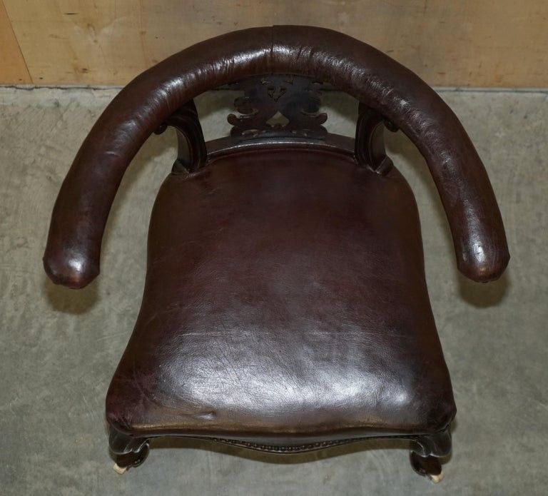 3500.0 Fine Antique 1830 William IV Cockfighting Brown Leather Chair Original Castors photo