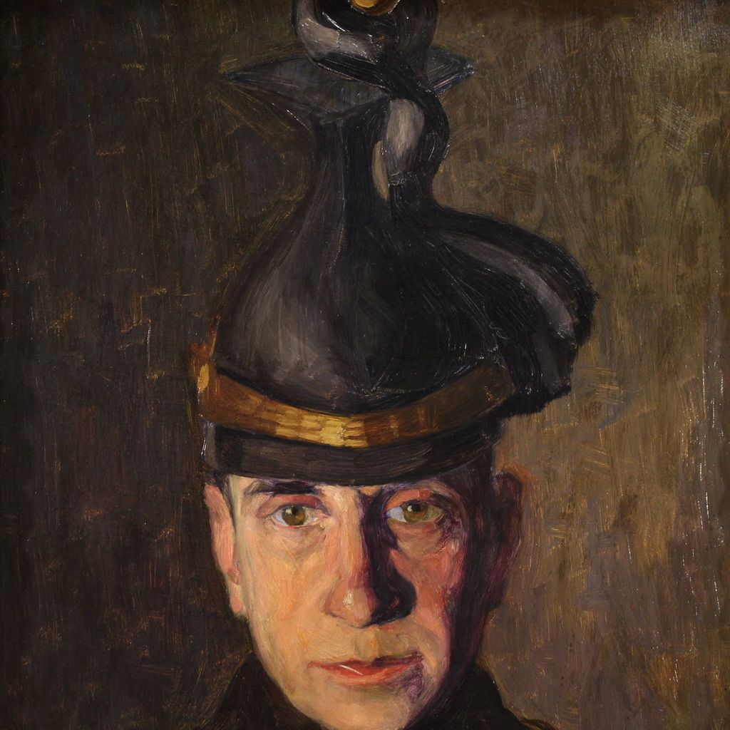 Painting Portrait Of A Soldier Signed Vass E. And Dated 1915 photo Art