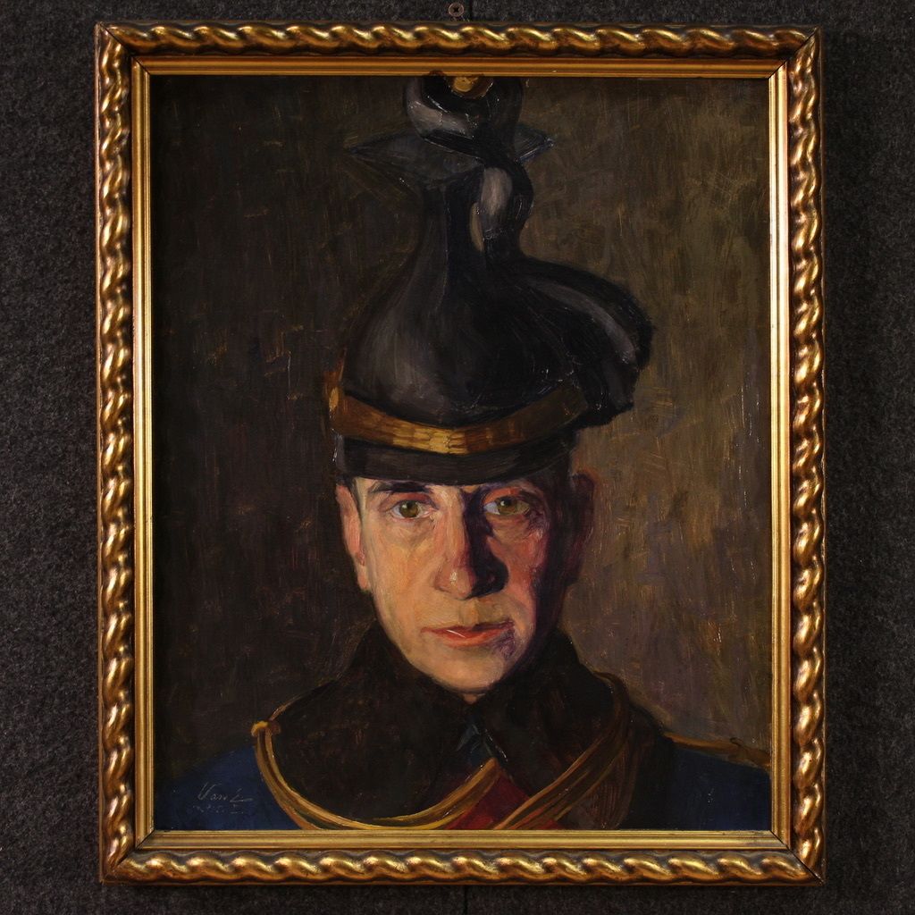 Painting Portrait Of A Soldier Signed Vass E. And Dated 1915