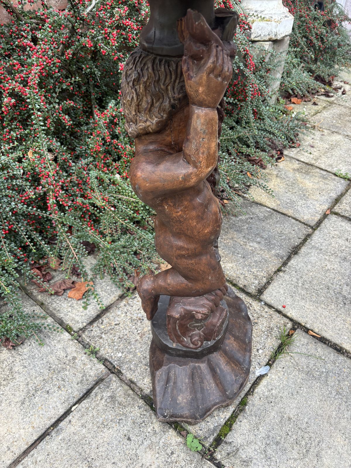 Carved Wooden Cornucpoia Cherub With Shell Traytop photo Home Decor