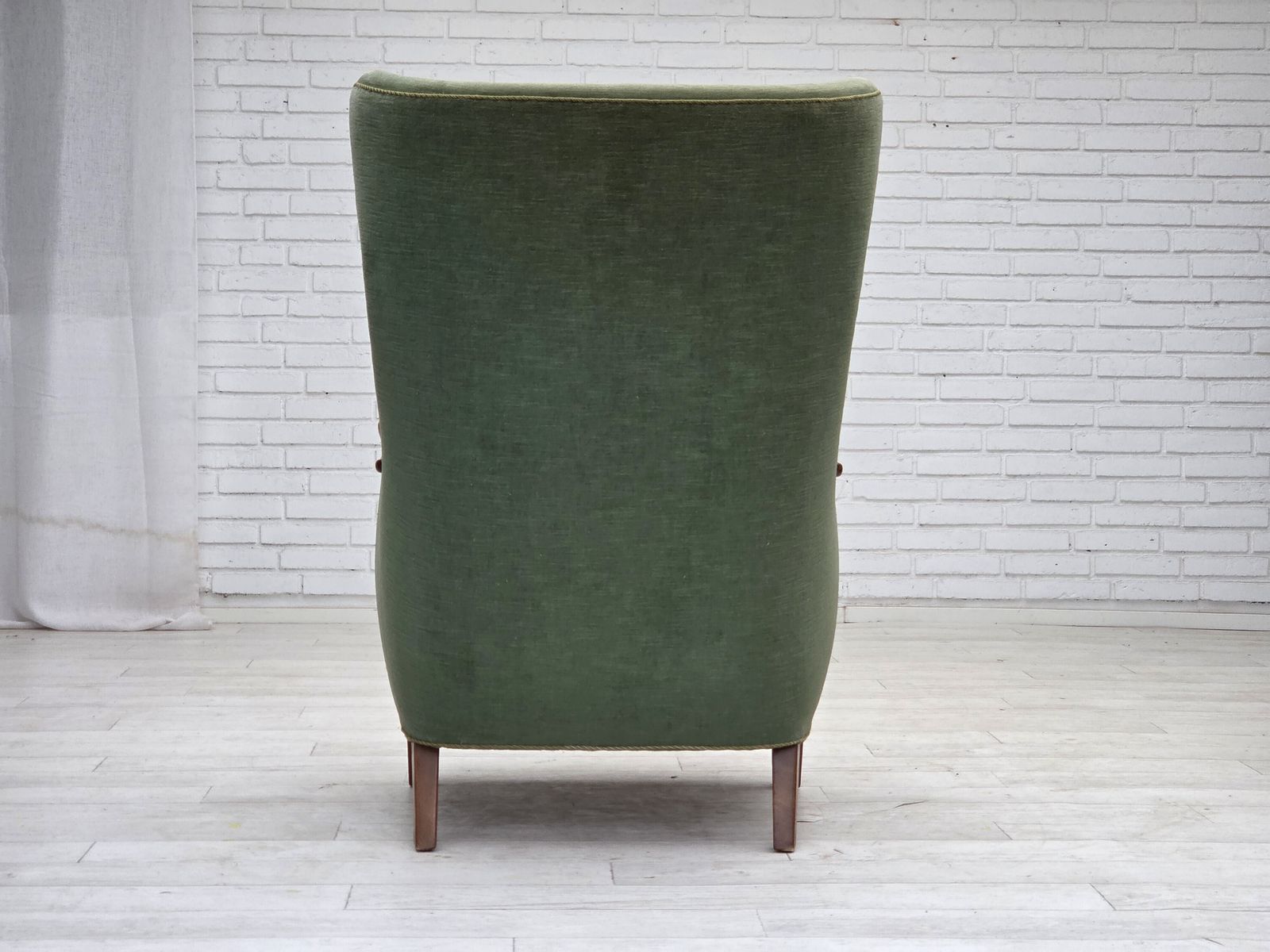 1960s, Danish Highback Armchair, Green Furniture Velour, Teak Wood. photo buy