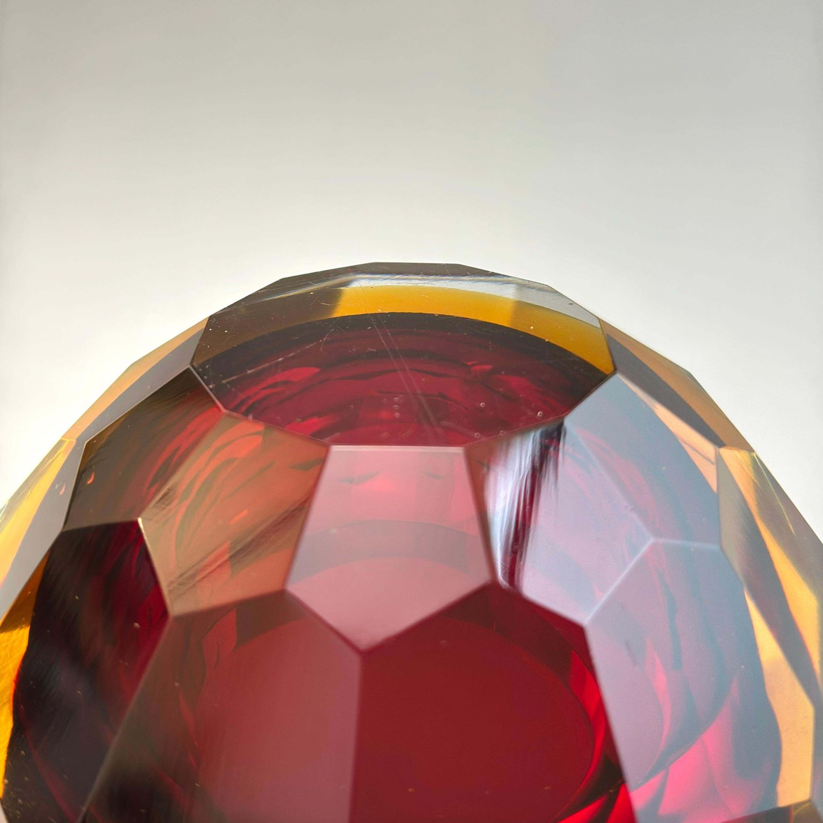 Murano Glass Faceted Sommerso Bowl In Pink And Yellow, Italy, 1960s photo vintage
