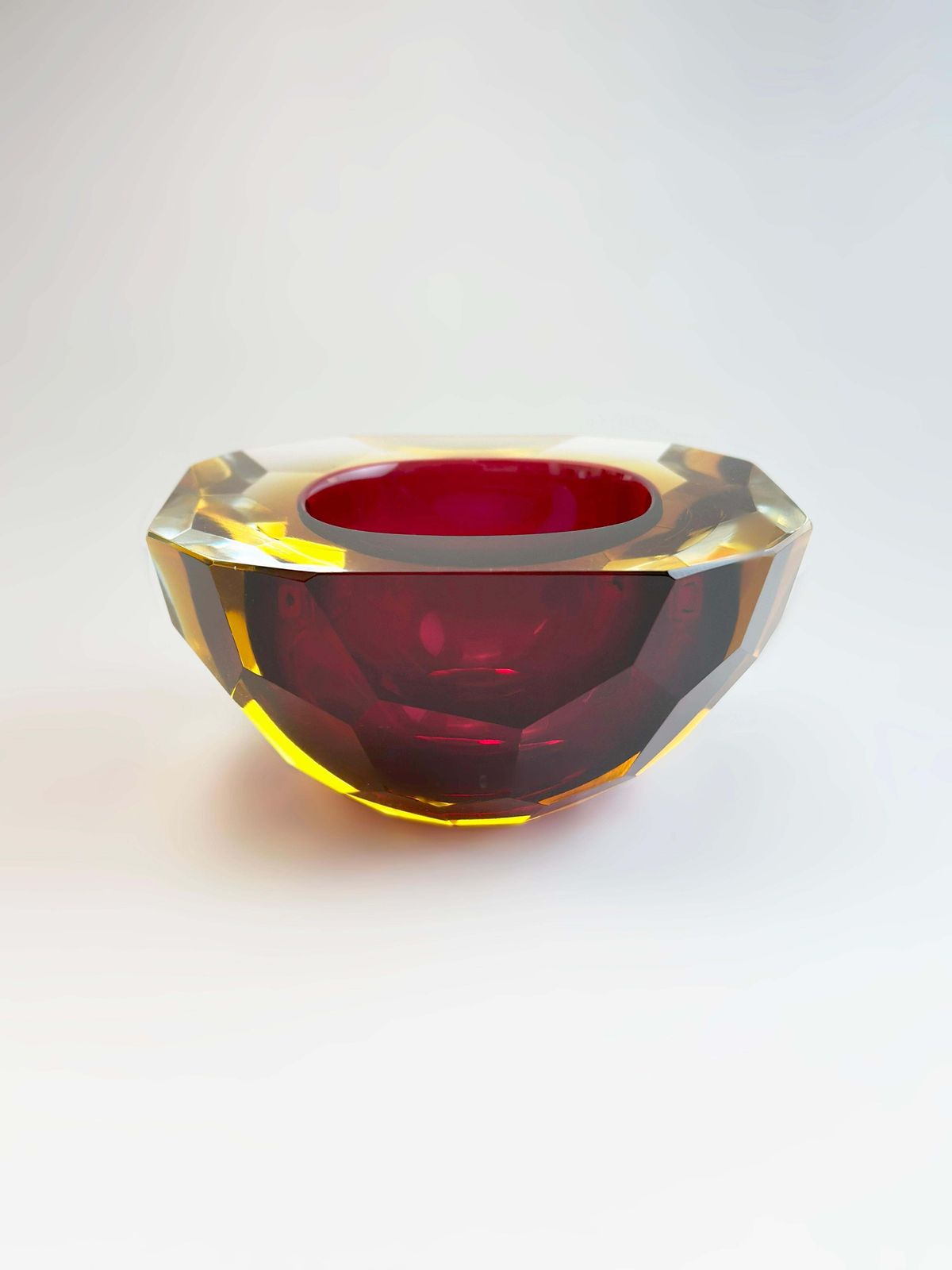 photo furniture Murano Glass Faceted Sommerso Bowl In Pink And Yellow, Italy, 1960s
