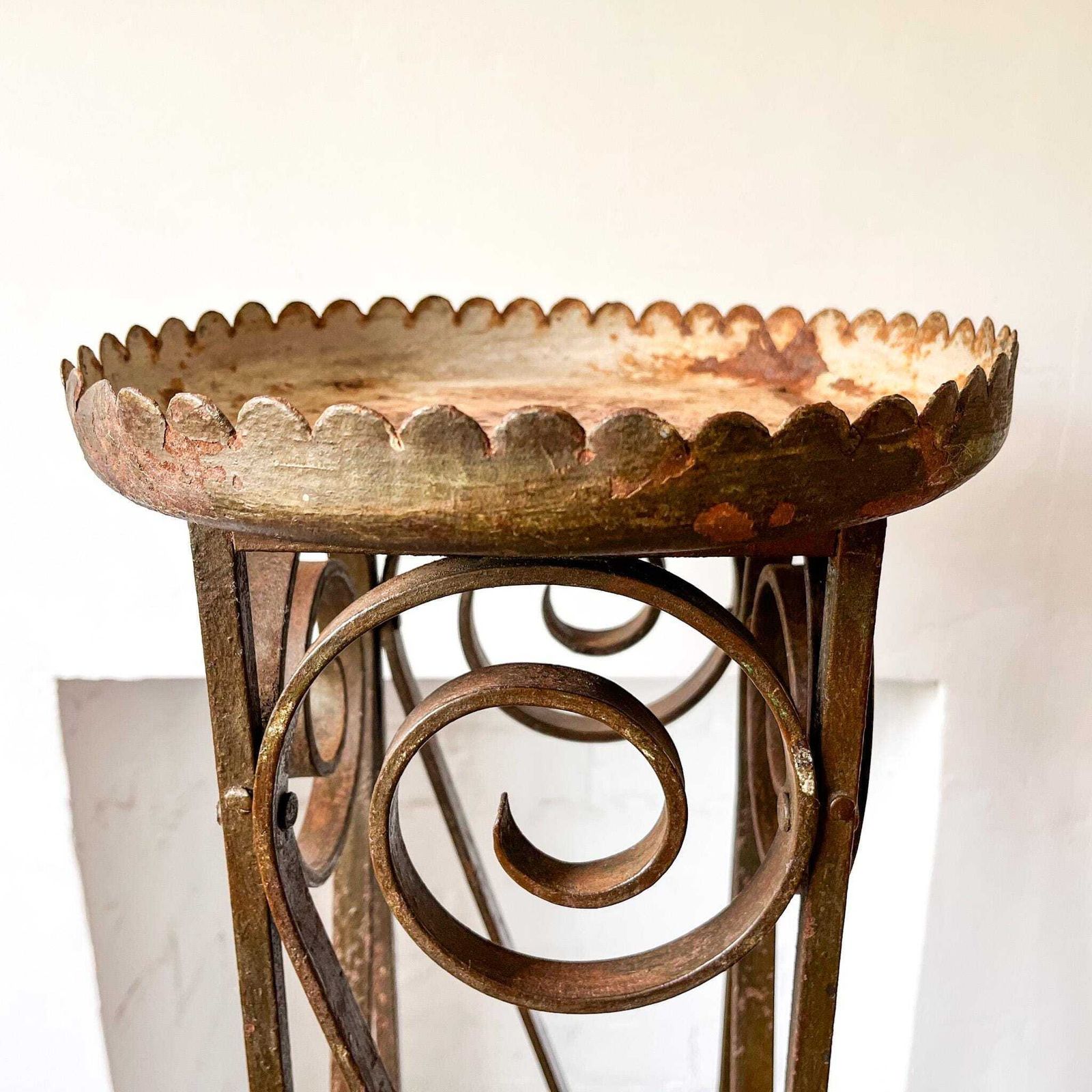 photo for sale French Vintage Wrought Iron Scalloped Plant Stand