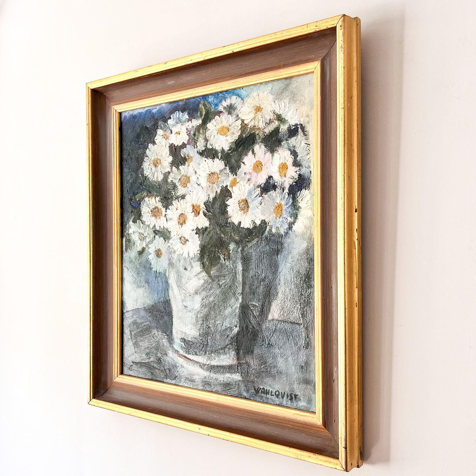 Swedish Oil On Board, Daisies, Signed Gunnel Wahlqvist photo furniture