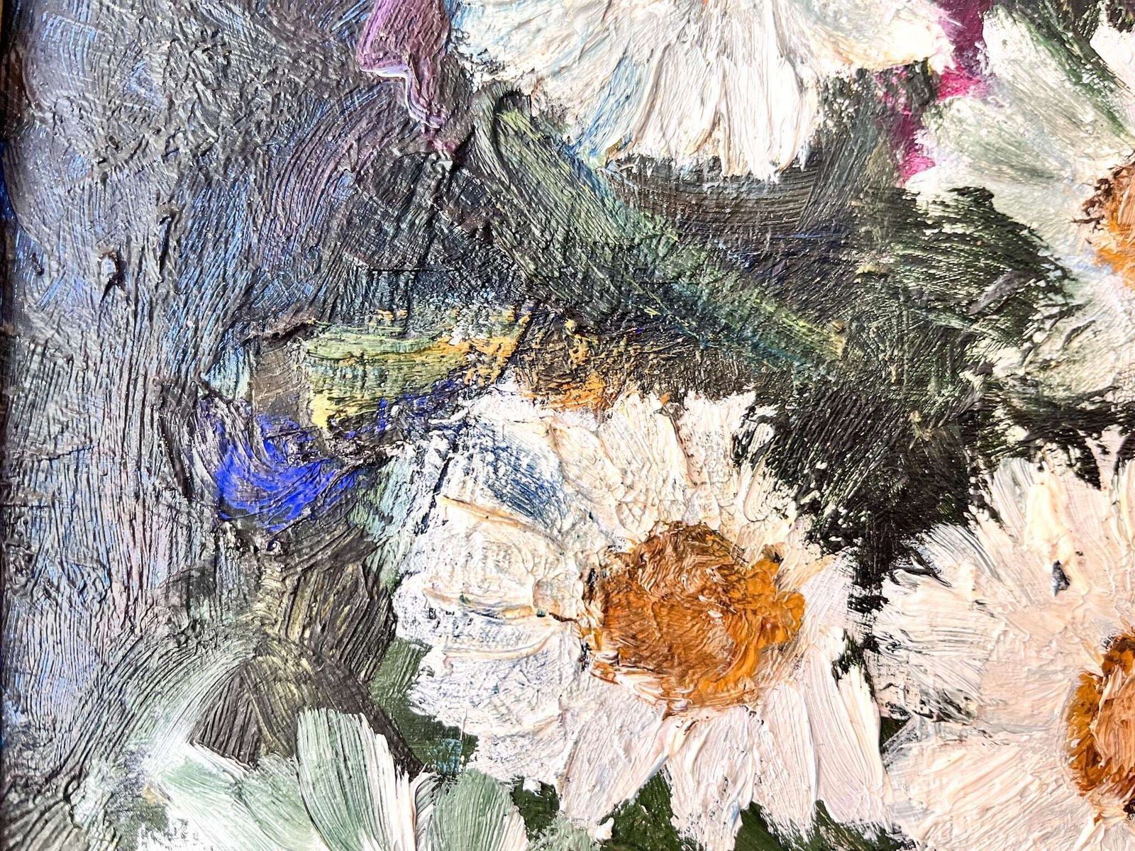 photo furniture Swedish Oil On Board, Daisies, Signed Gunnel Wahlqvist