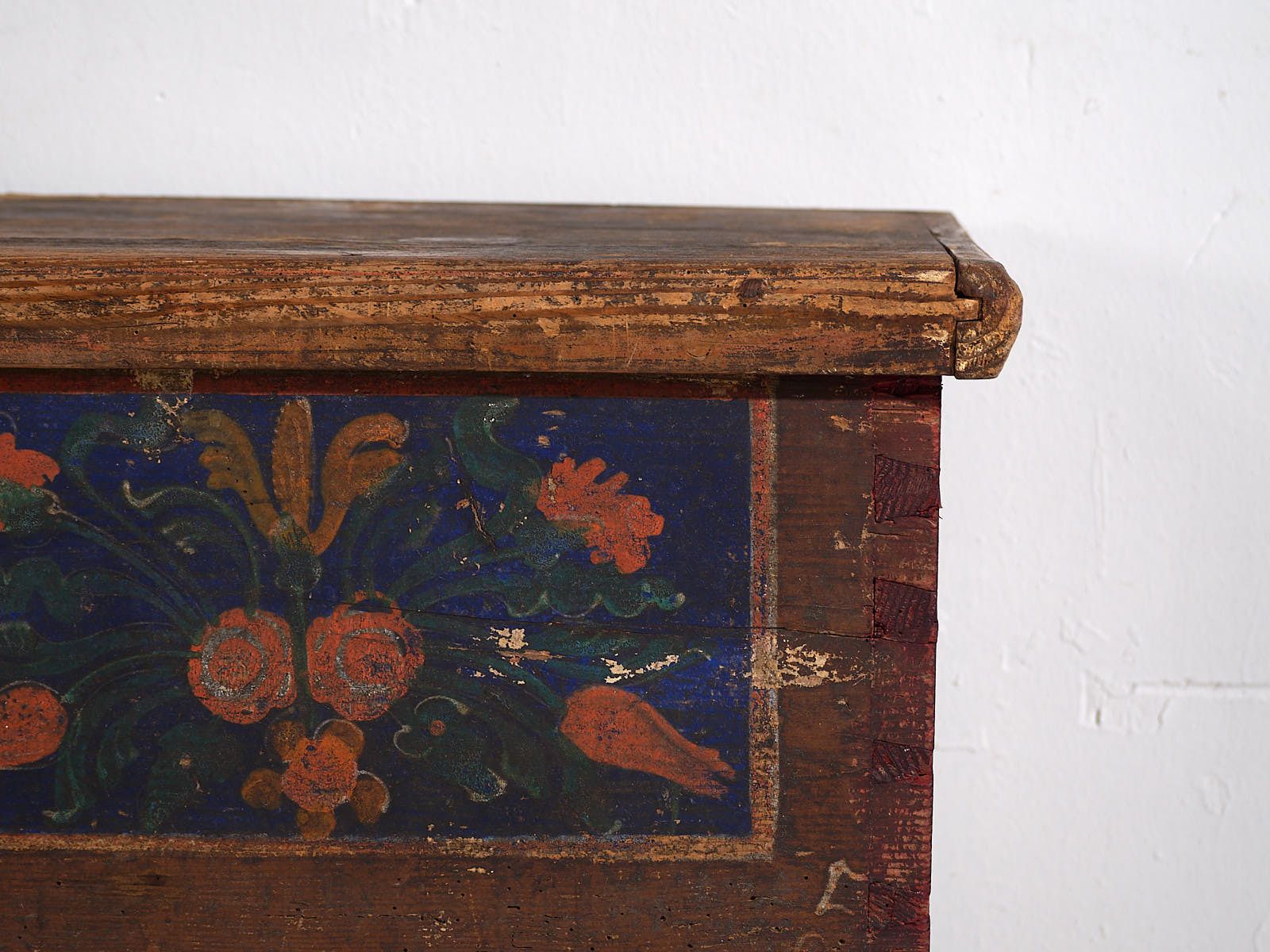 Antique Wooden Chest With Blue Floral Panels (Year 1905) #99 photo 2567.0