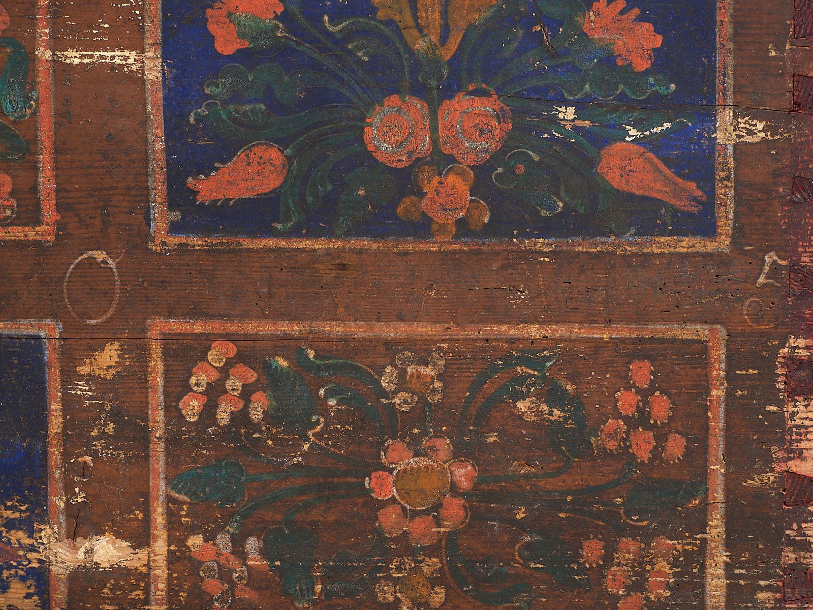 Antique Wooden Chest With Blue Floral Panels (Year 1905) #99 photo vinterior