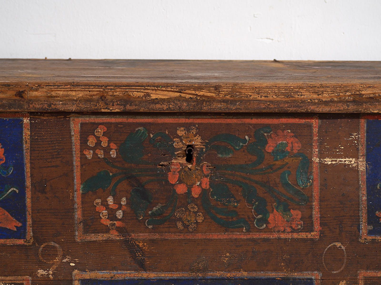 Antique Wooden Chest With Blue Floral Panels (Year 1905) #99 photo vintage