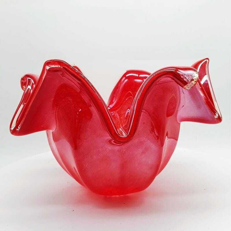 Glossy Red Jacketed Vase In Hand Worked Murano Glass. Made In Italy. photo furniture