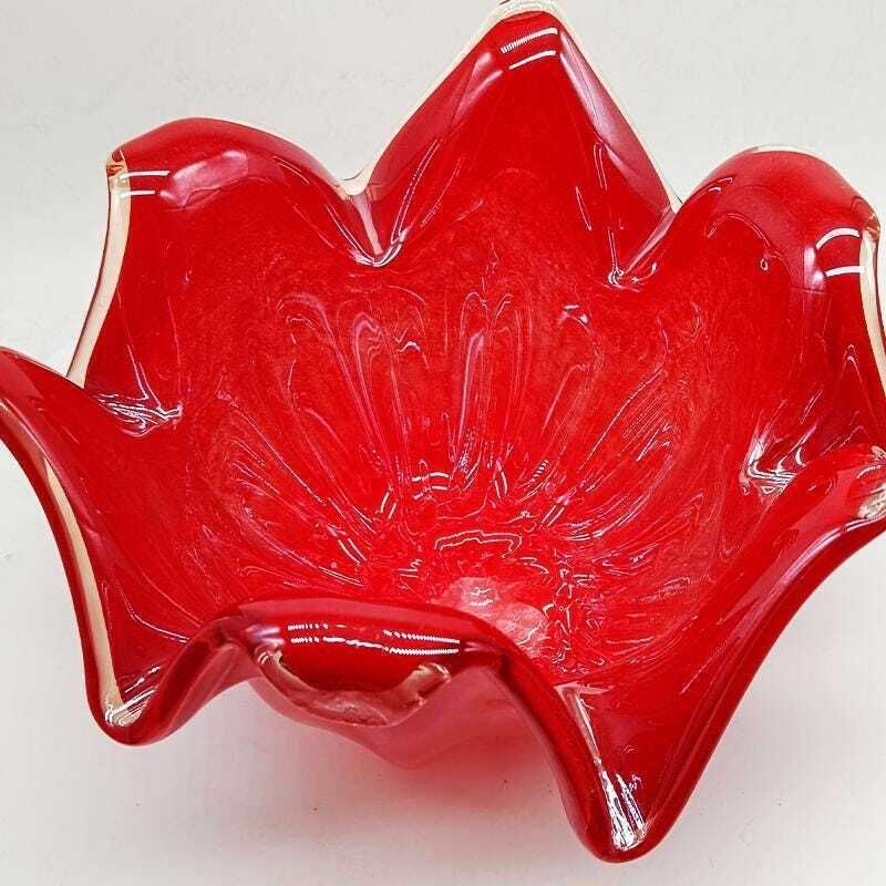 Glossy Red Jacketed Vase In Hand Worked Murano Glass. Made In Italy. photo Home Decor
