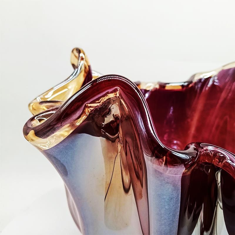 Big Glossy Purple Jacketed Handkerchief Vase In Hand Worked Murano Glass. Made In Italy. photo 301.0