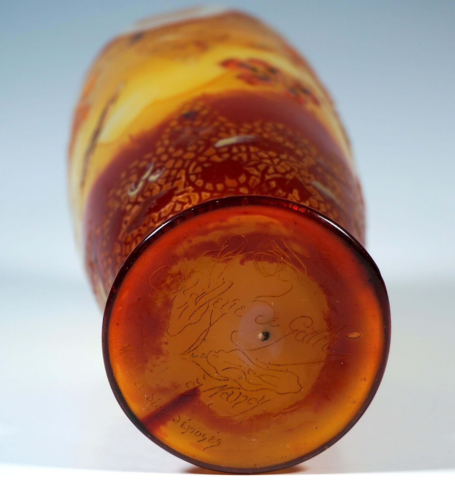 Large émile Gallé Art Nouveau Vase 'Orchidées & Abeille', Nancy, France, Ca 1890 photo vintage