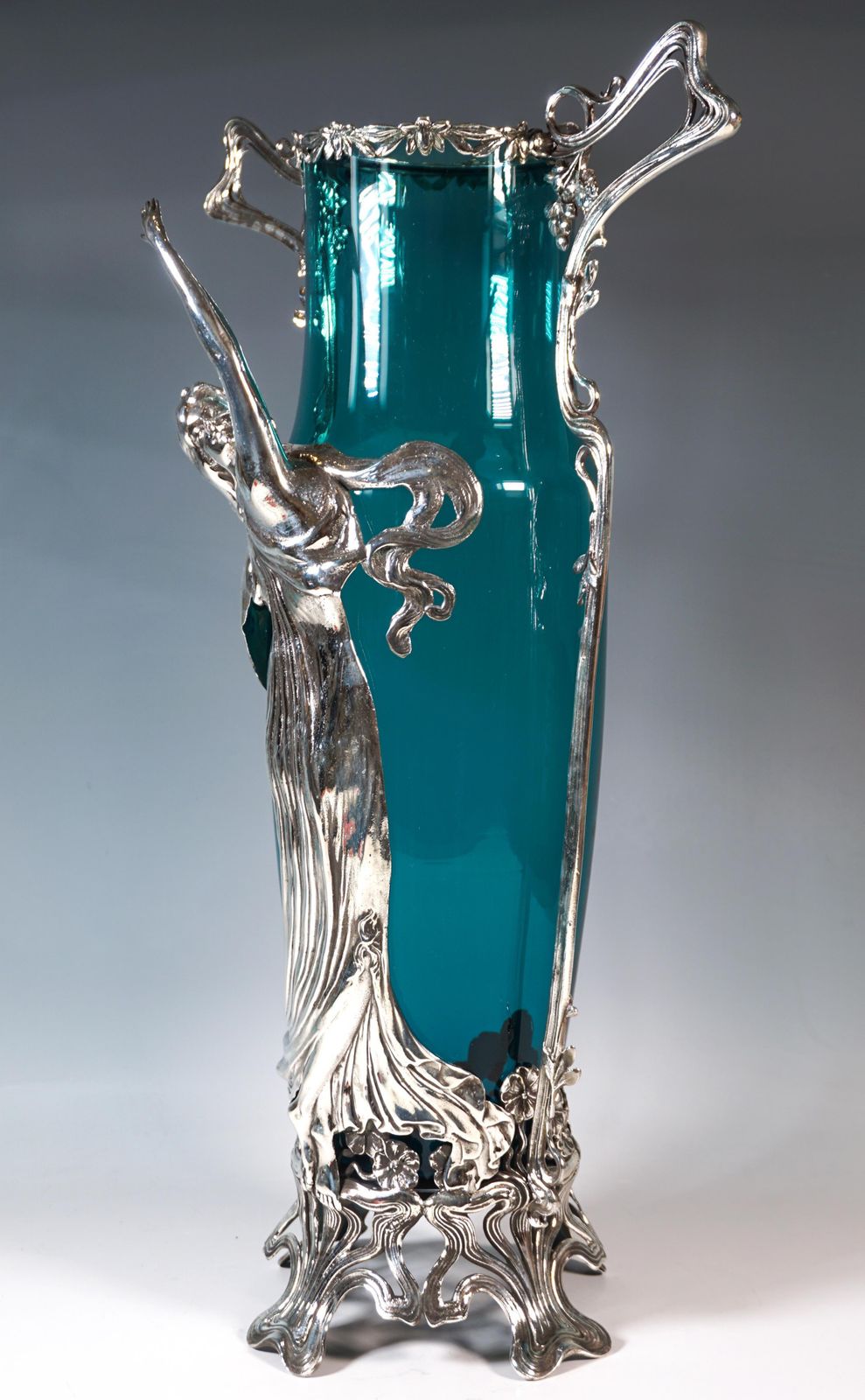 Large Art Nouveau Vase With Plasitc Figure & Original Glass, Wmf Germany Ca 1910 photo Home Decor