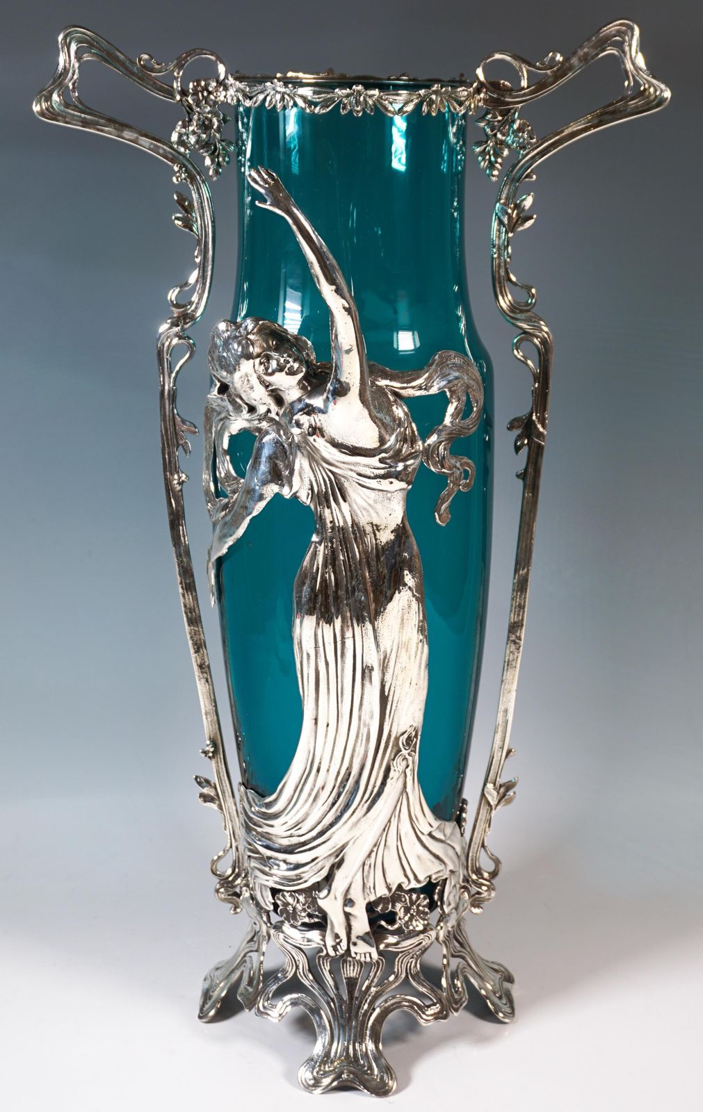 Large Art Nouveau Vase With Plasitc Figure & Original Glass, Wmf Germany Ca 1910 photo 6039.0