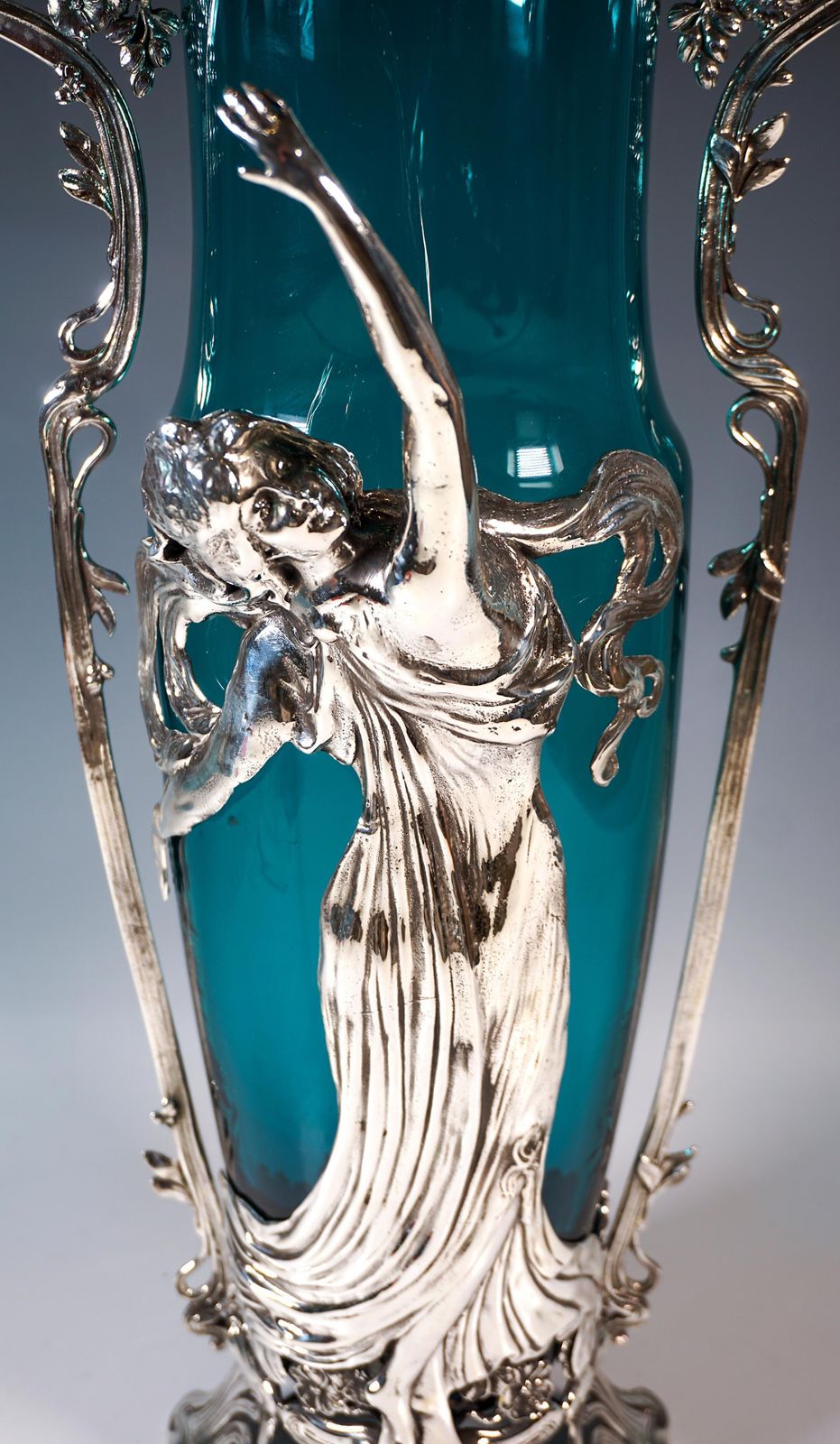 Large Art Nouveau Vase With Plasitc Figure & Original Glass, Wmf Germany Ca 1910 photo buy