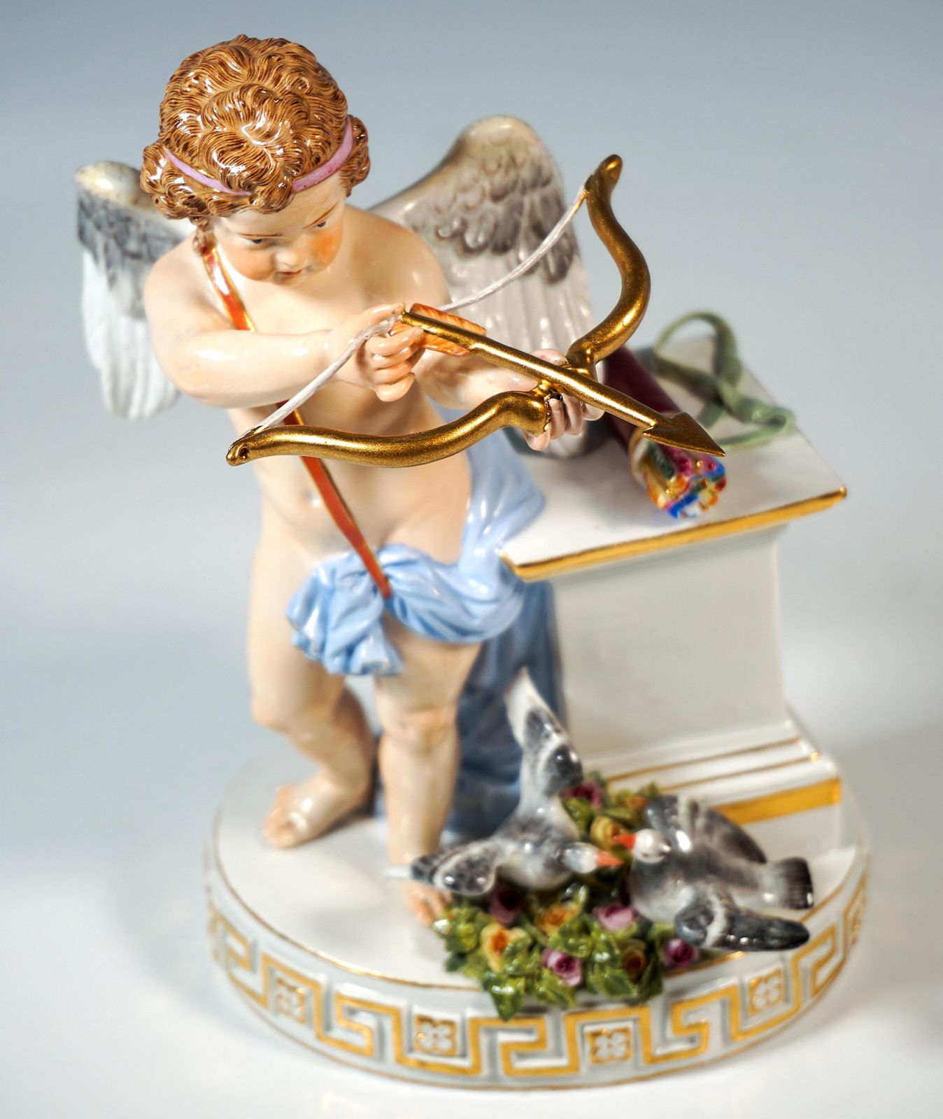 Meissen Cupid Figure 'Je Les Enflamme', By M. V. Acier, Germany, Circa 1870 photo vintage