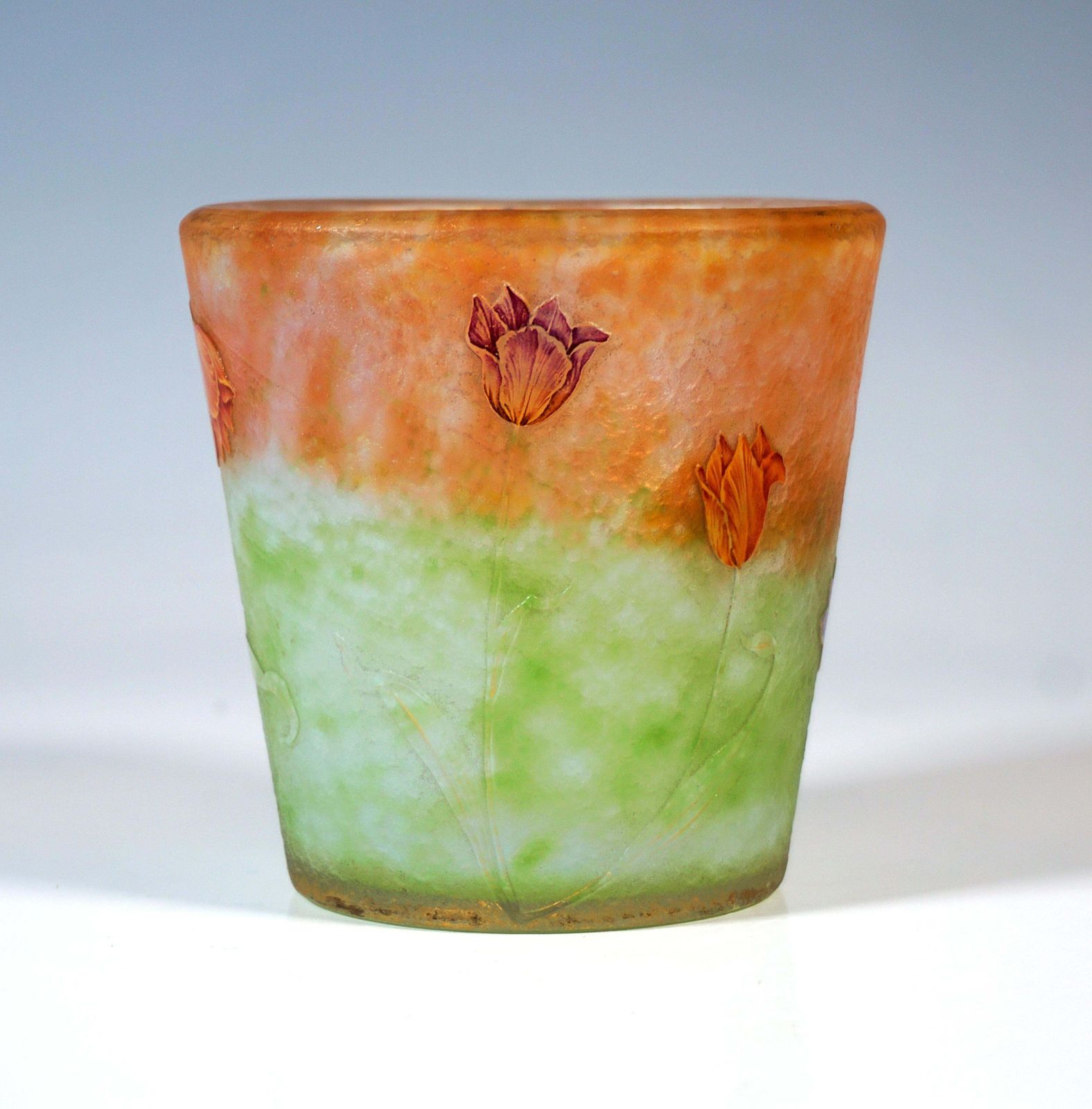 Art Nouveau Cameo Vase 'Tulipes', Daum Frères, Nancy, France, Circa 1890/1895 photo for sale