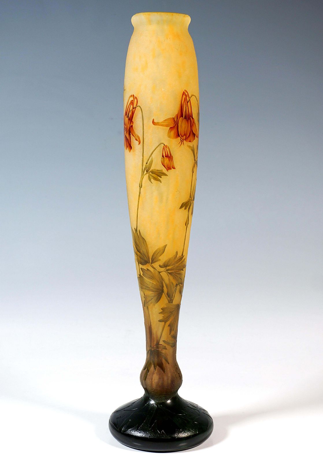 Large Art Nouveau Cameo Single Vase 'Ancolie', Daum Nancy, France, Ca 1910/1915 photo for sale
