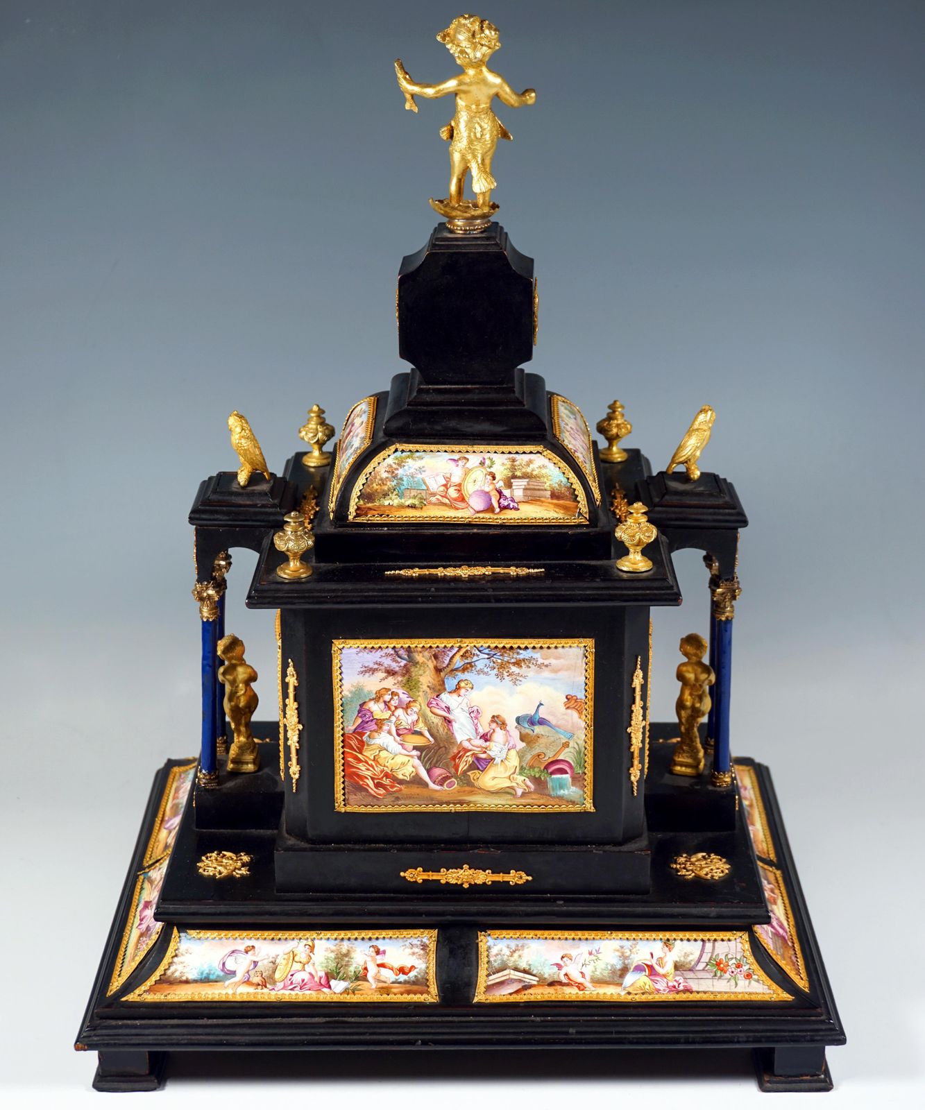 Noble Viennese Jewel Case With Enamel Paintings, Bronze Figures & Clock, Ca 1870 photo buy