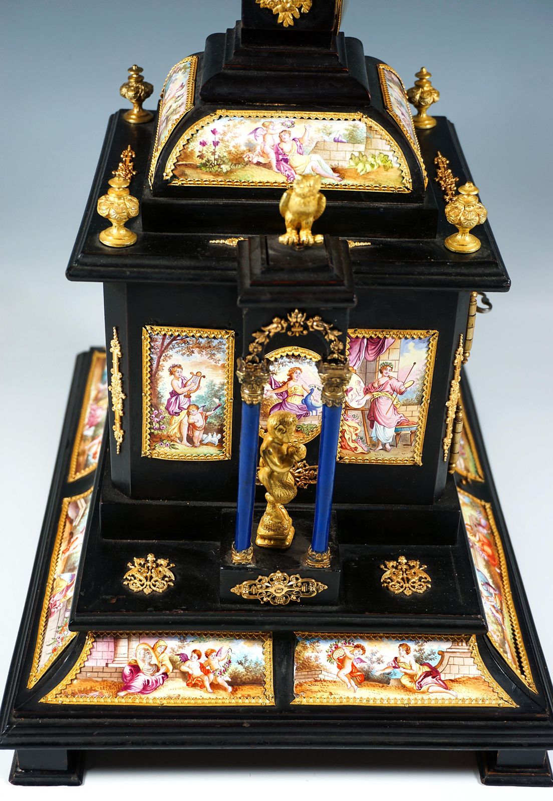 19988.0 Noble Viennese Jewel Case With Enamel Paintings, Bronze Figures & Clock, Ca 1870 photo