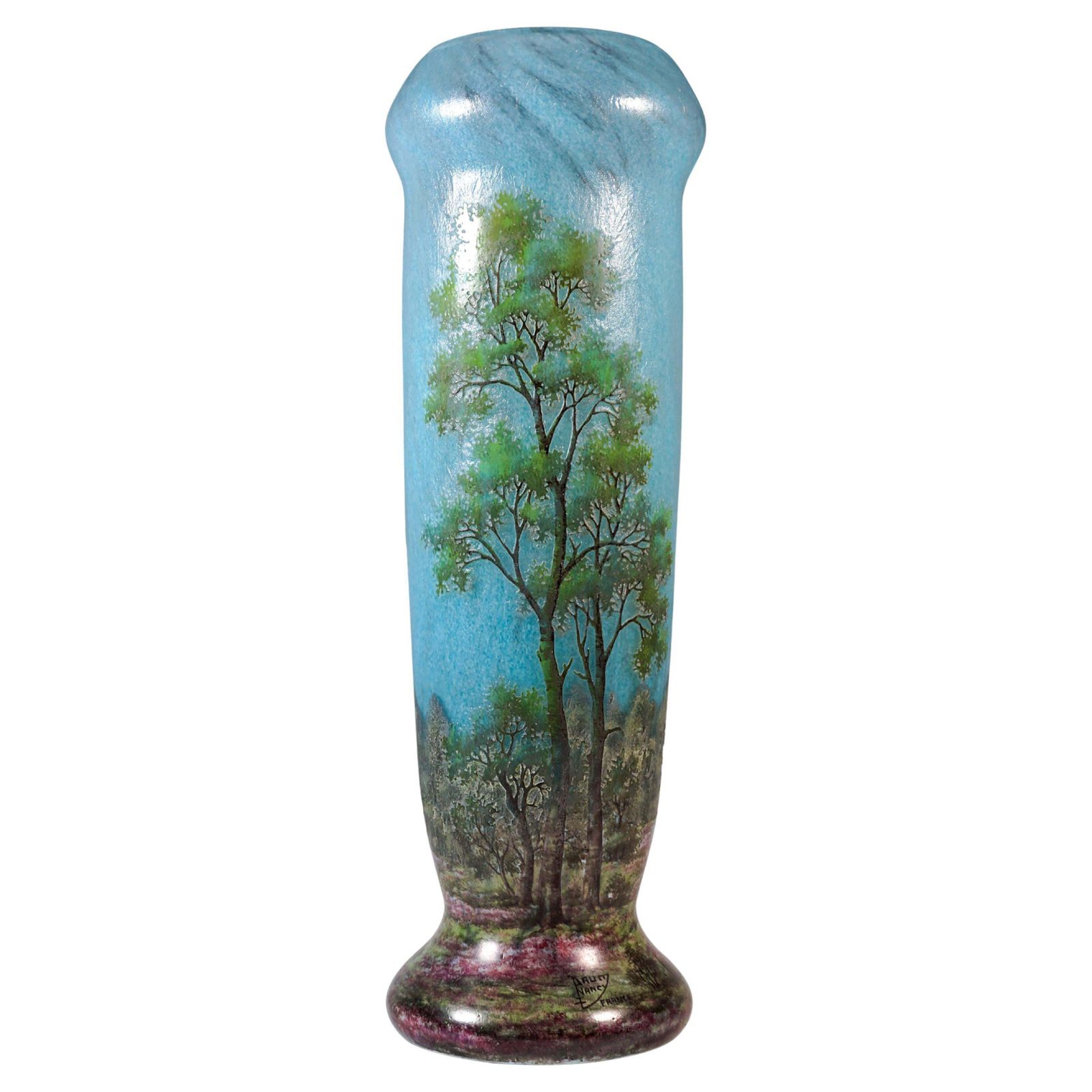 Large Art Nouveau Cameo Vase With Spring Landscape, Daum Nancy, France, Ca 1910