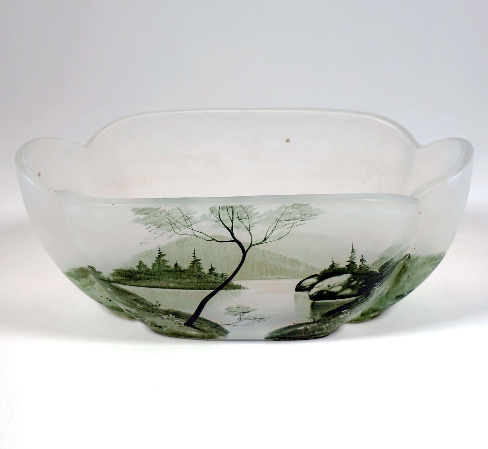 Art Nouveau Oval Glass Bowl With Painted Seescape, Daum Nancy, France, Ca 1900 photo for sale