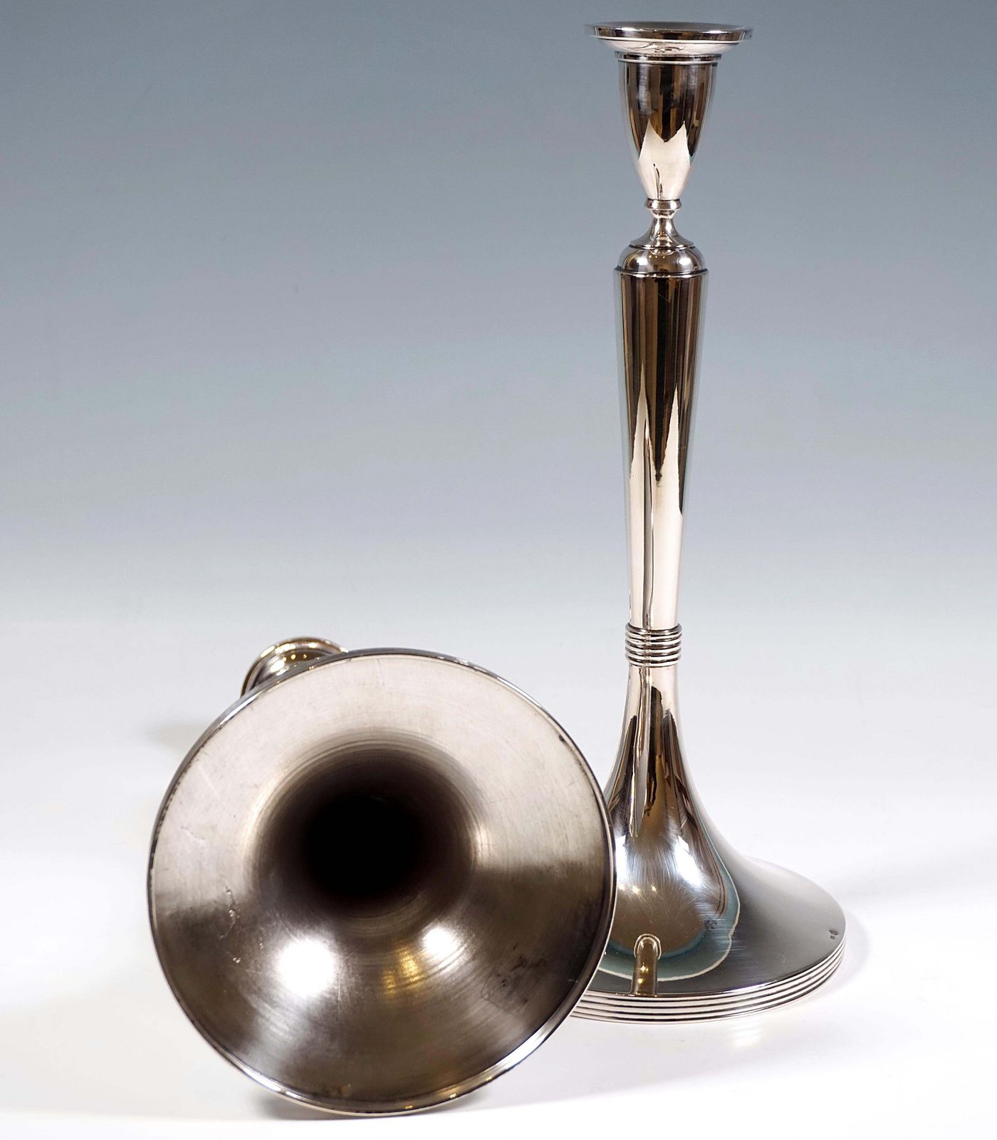 Pair Of Large Empire Style Silver Candle Holders, Hermann Südfeld, Vienna, C1890 photo vinterior