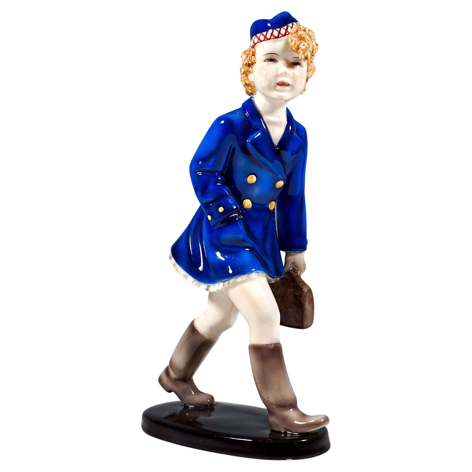 Goldscheider Vienna Figurine, Girl In School Uniform, By Stephan Dakon, Ca. 1936