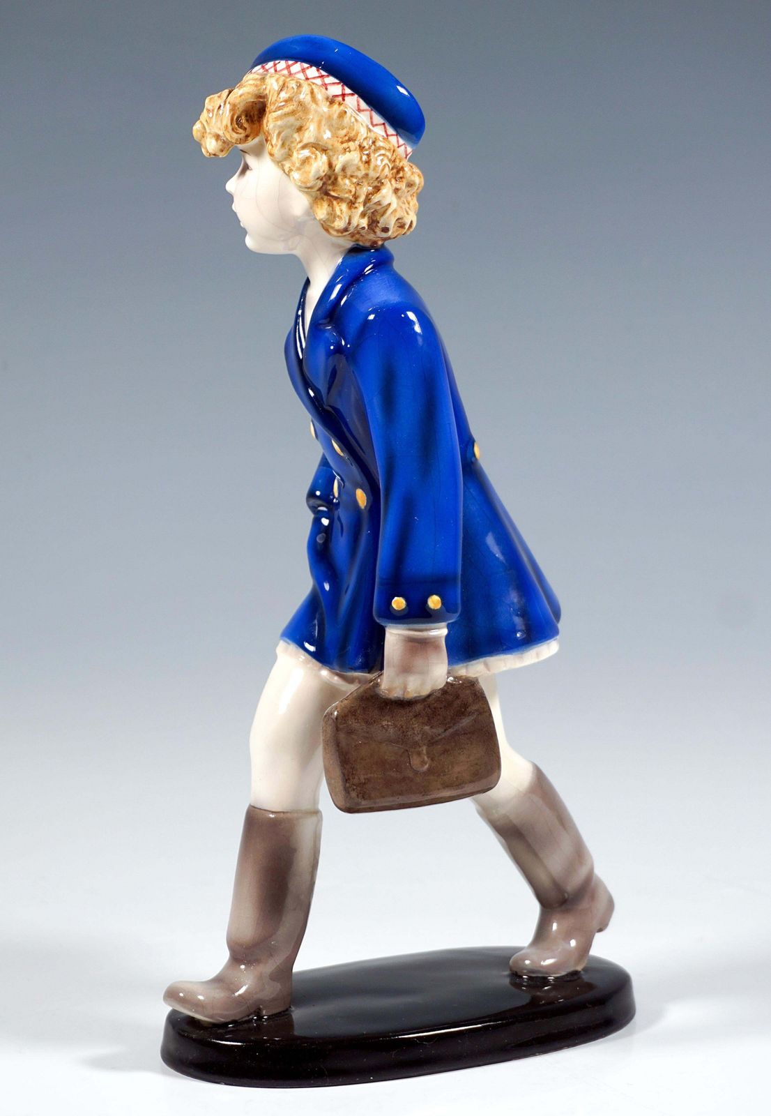 Goldscheider Vienna Figurine, Girl In School Uniform, By Stephan Dakon, Ca. 1936 photo Home Decor