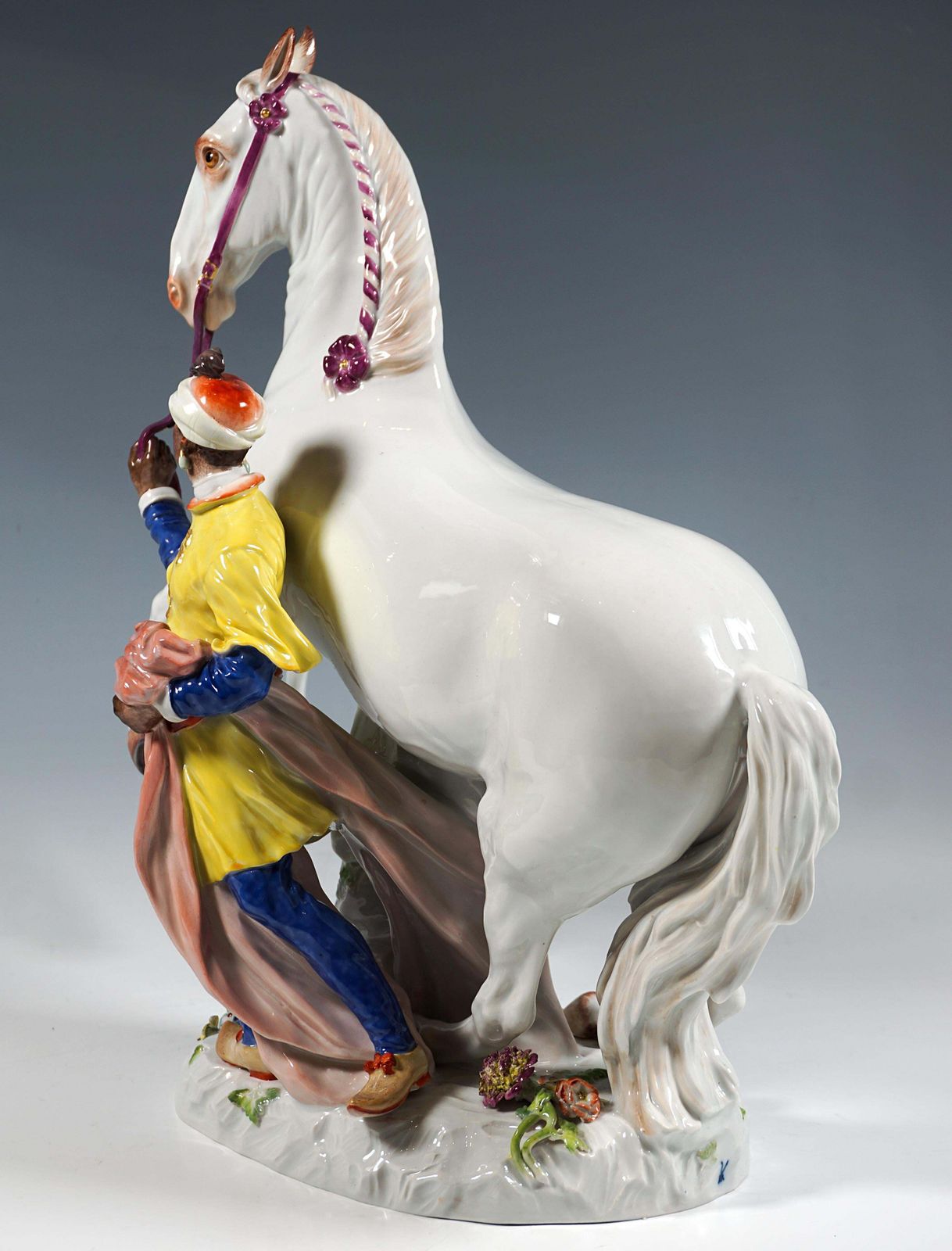 Large Meissen Porcelain Group, Young Man With A White Horse, By Kaendler, 20th photo 3730.0