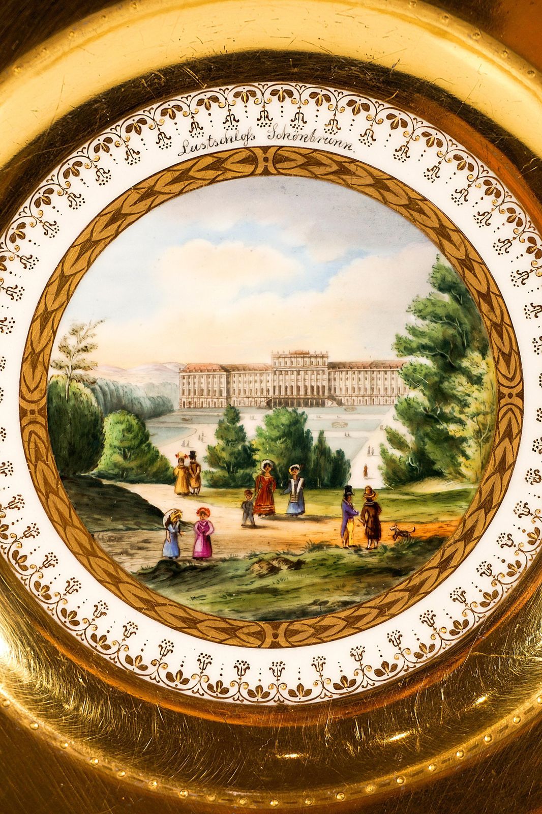 Viennese Imperial Porcelain Plate, 'Lustschloß Schönbrunn', Rich Gilding, 1813 photo for sale