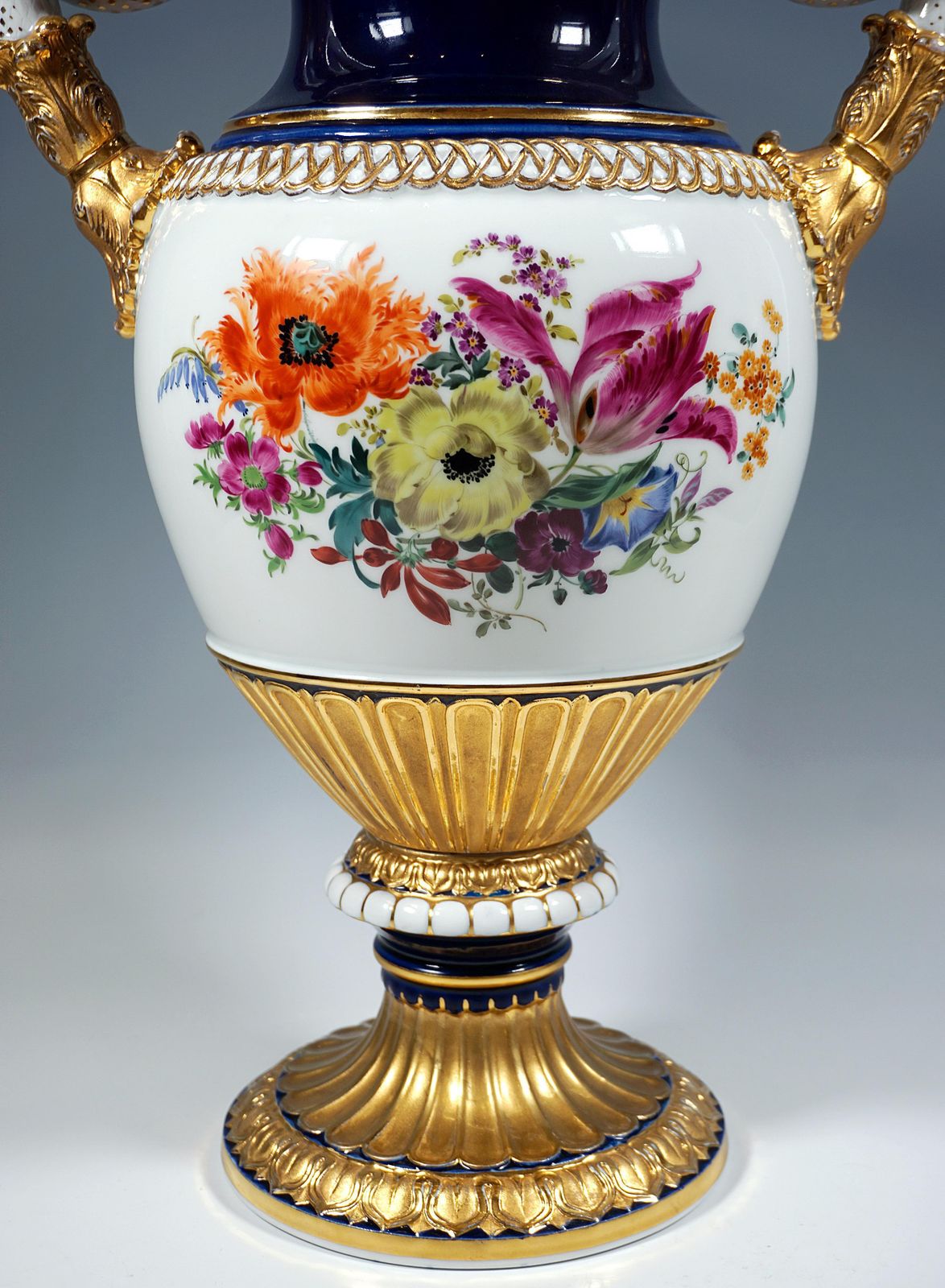 photo furniture Meissen Snake Handle Vase With Flower Painting And Gilding, By Leuteritz, 20th