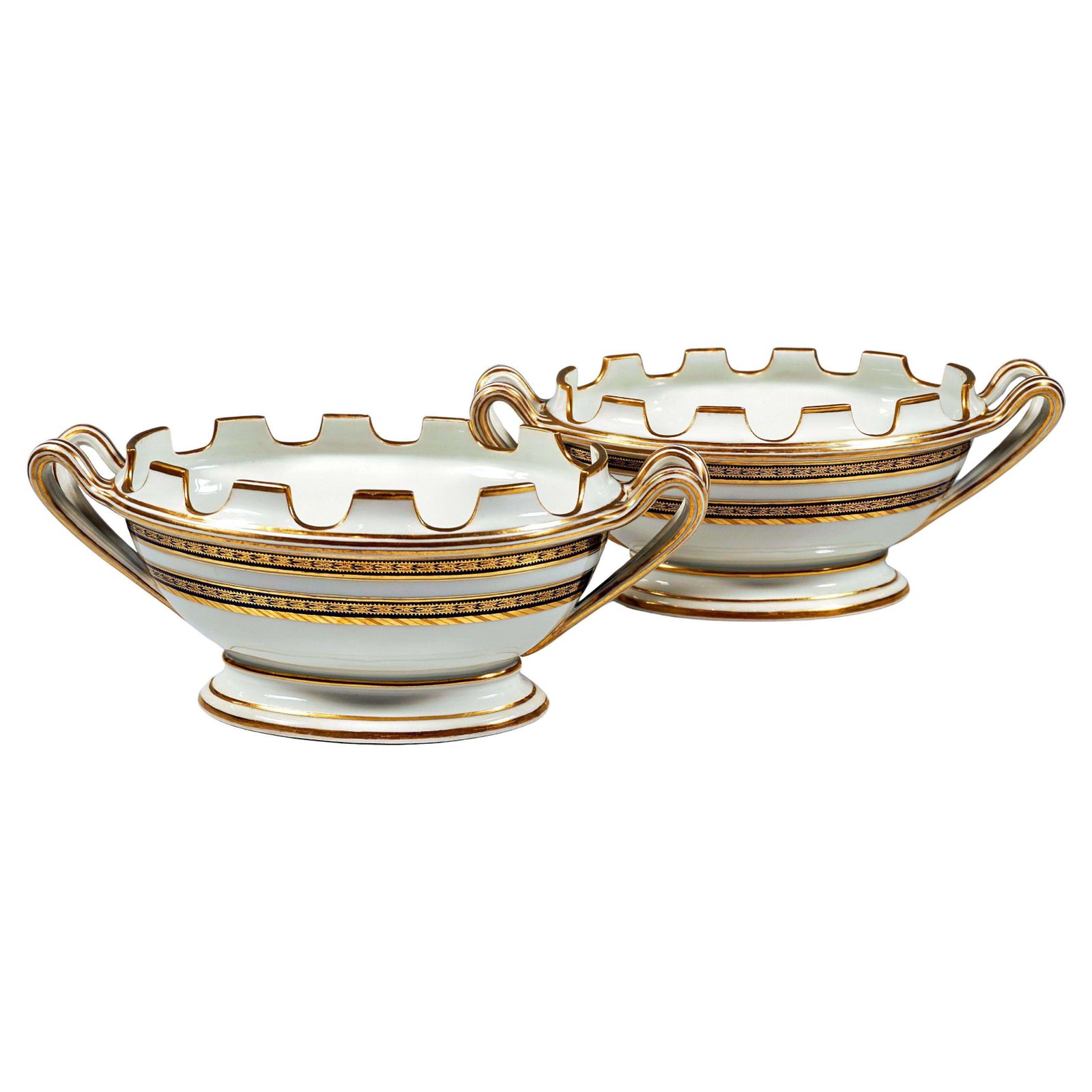 Pair Of Viennese Imperial Porcelain Glass Coolers, Cobalt And Gold, Dating 1811