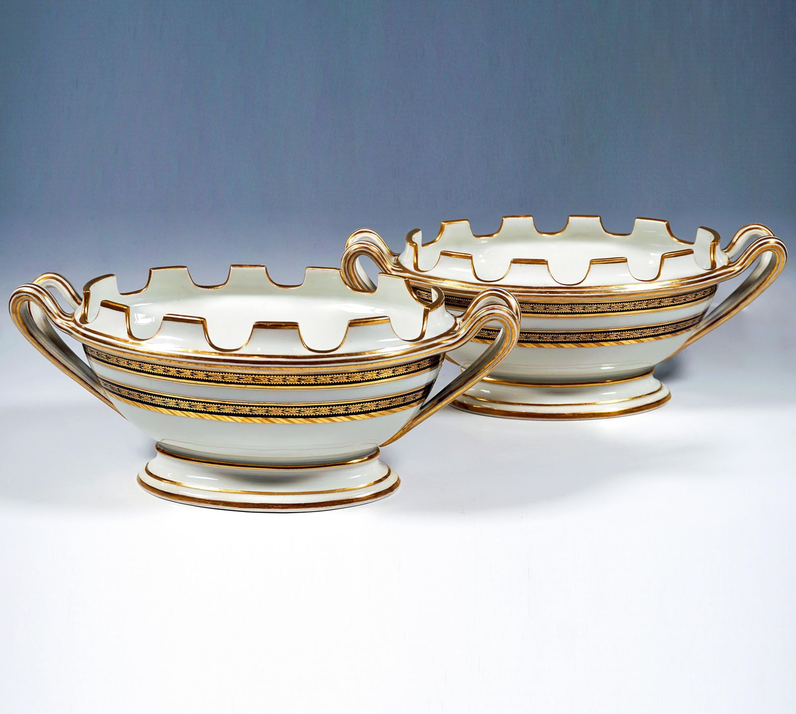 Pair Of Viennese Imperial Porcelain Glass Coolers, Cobalt And Gold, Dating 1811 photo for sale