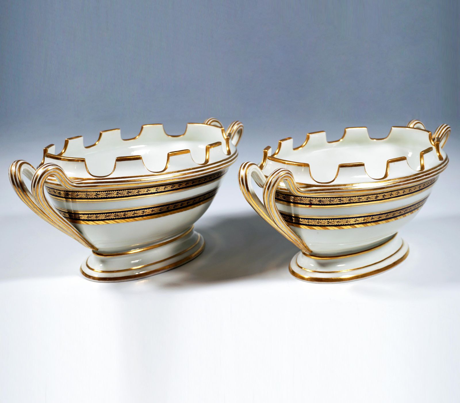 Pair Of Viennese Imperial Porcelain Glass Coolers, Cobalt And Gold, Dating 1811 photo Home Decor